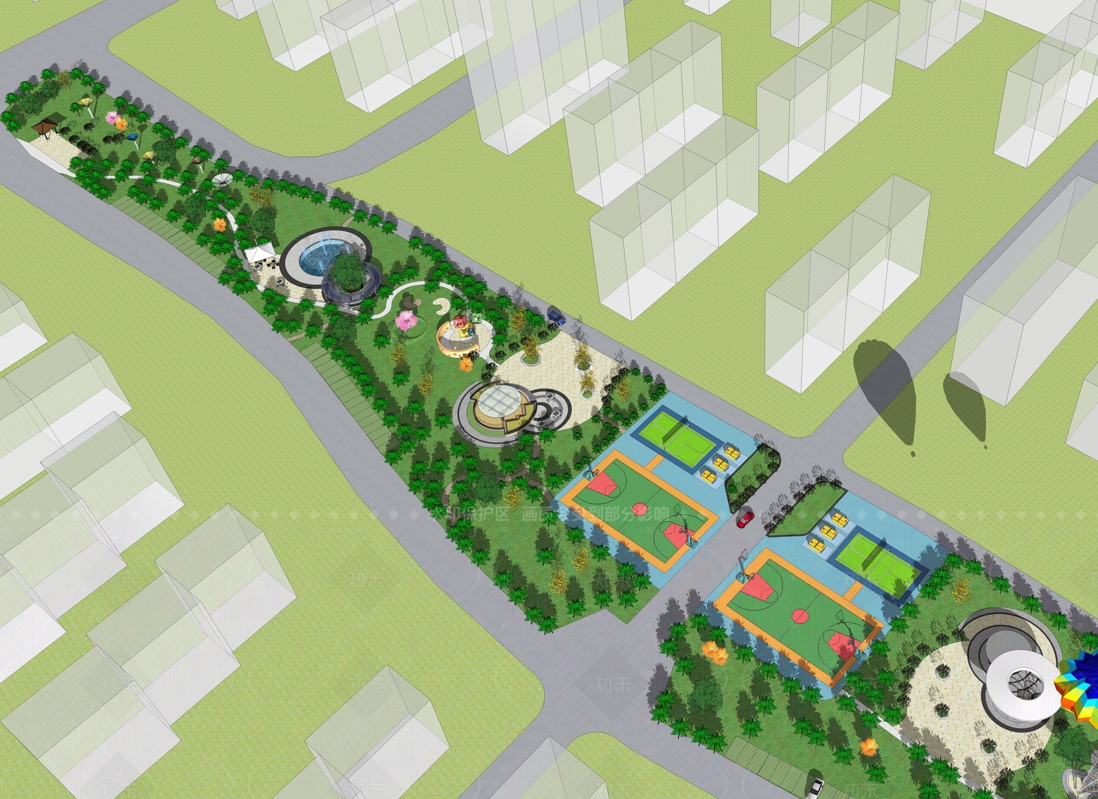 现代简约景观公园SU模型下载【ID:1206437459】