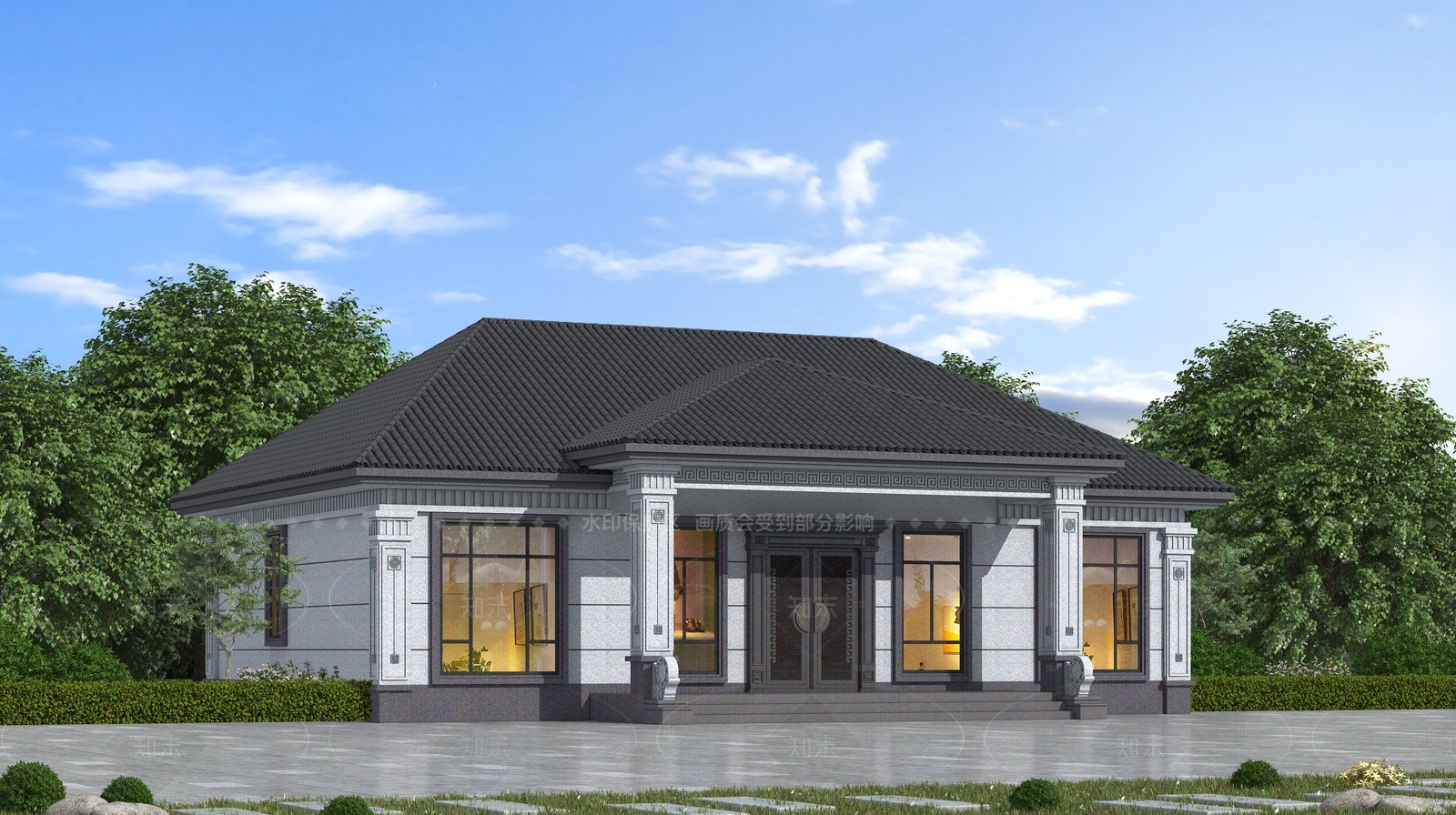 中式独栋别墅3D模型下载【ID:1206439861】