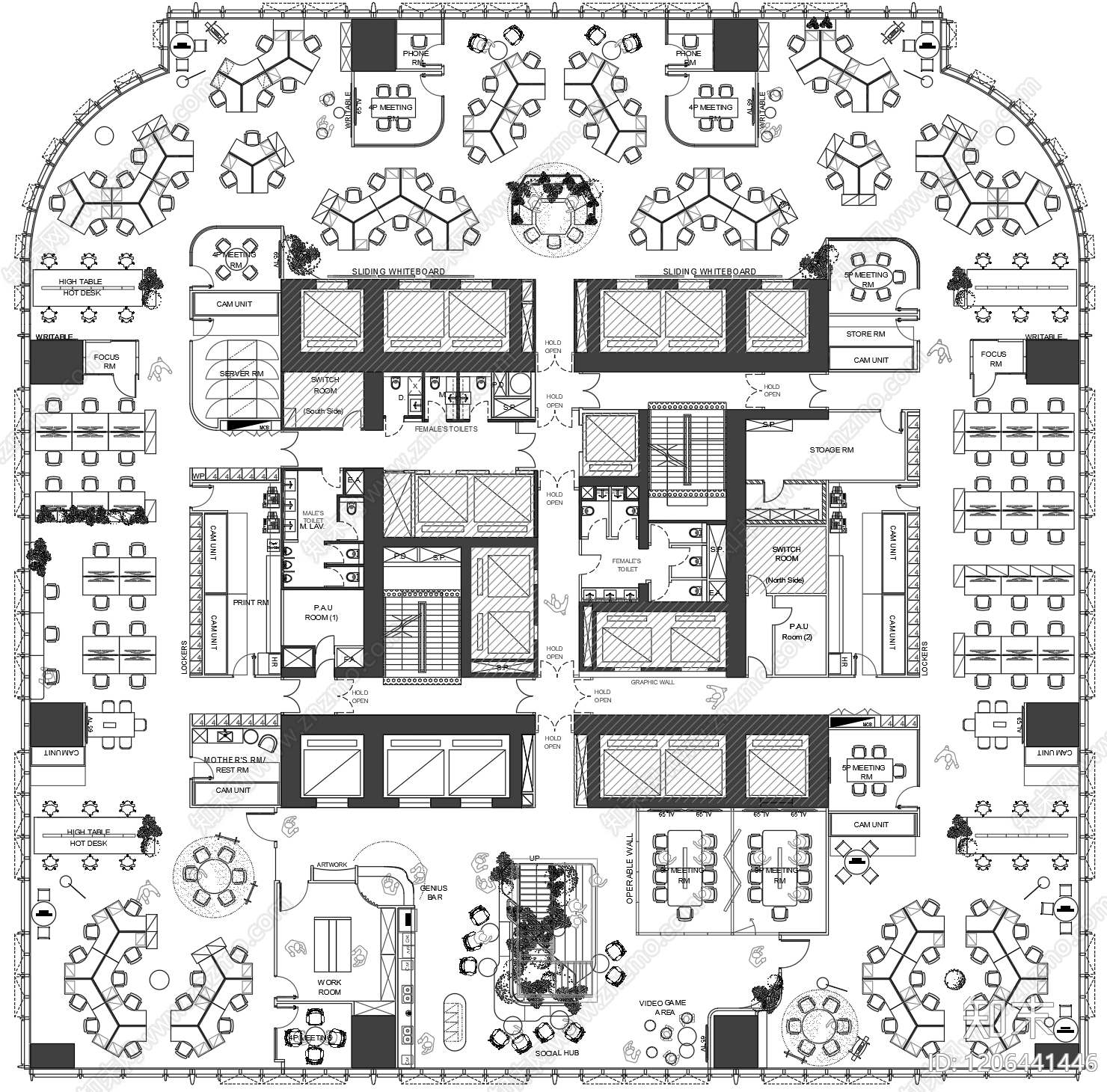 现代整体办公空间施工图下载【ID:1206441446】