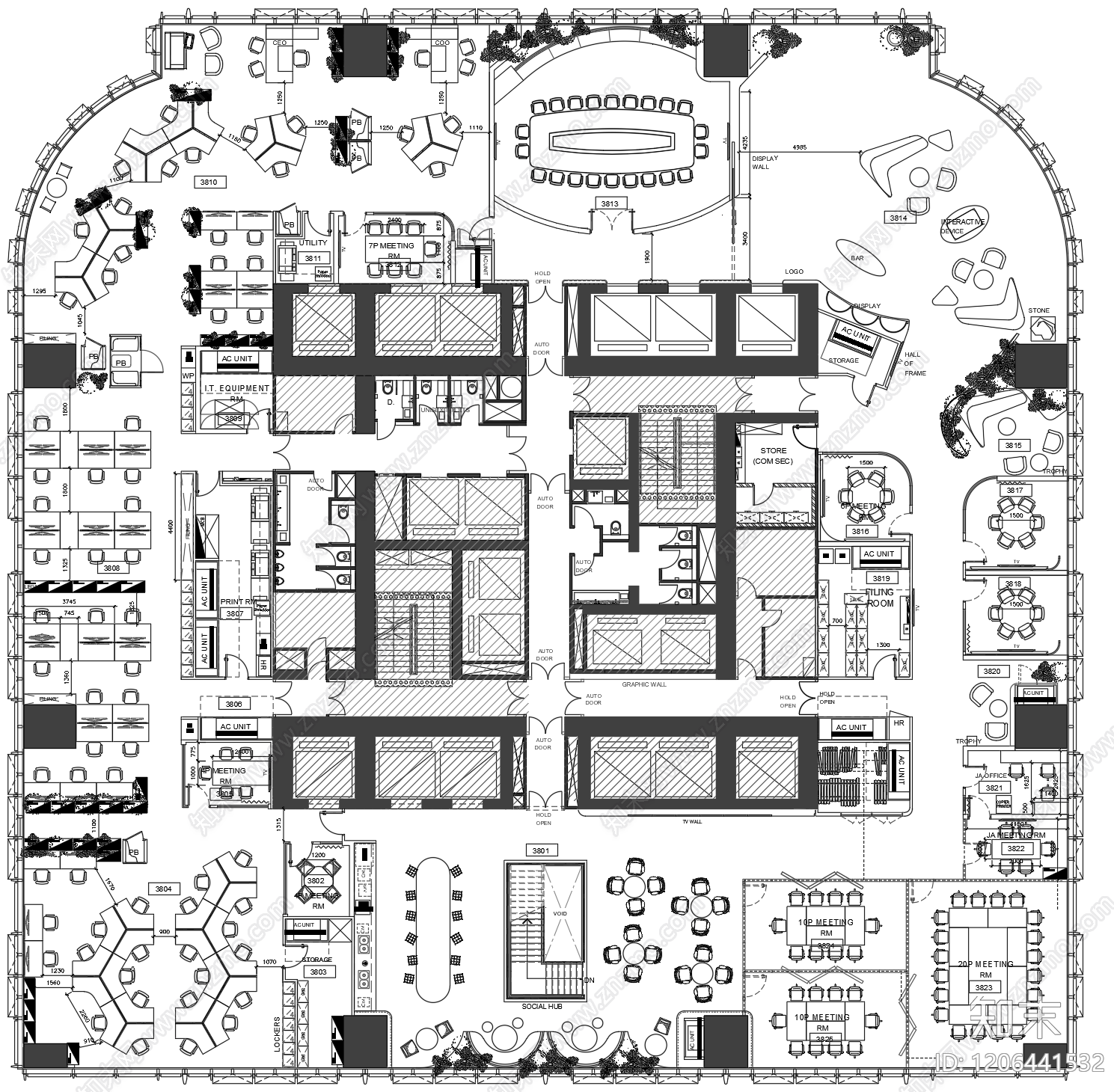 现代整体办公空间cad施工图下载【ID:1206441532】