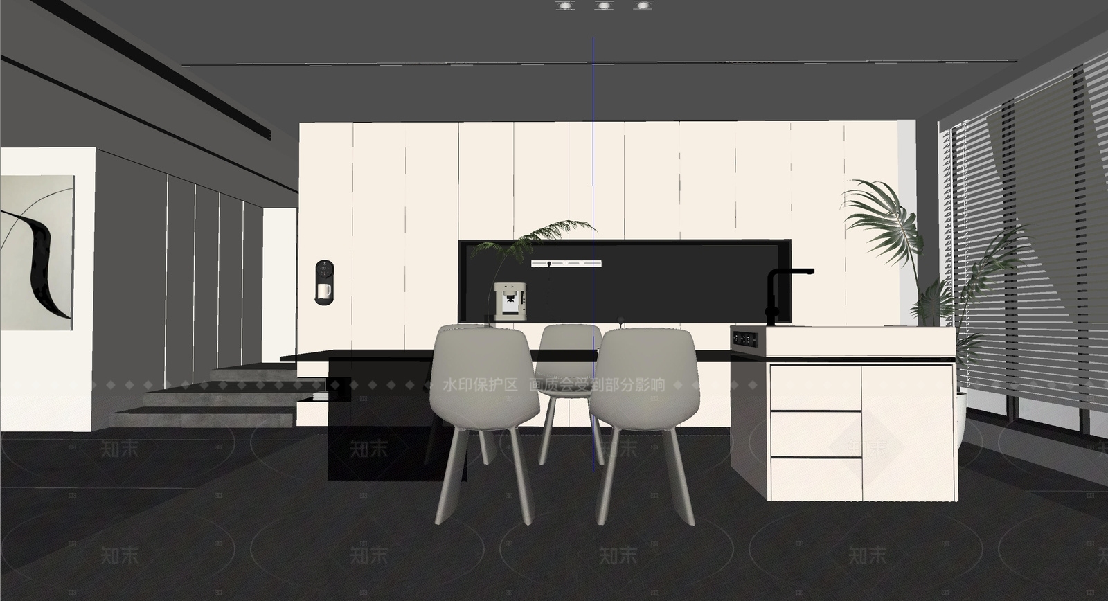 现代极简别墅餐厅SU模型下载【ID:1206443178】