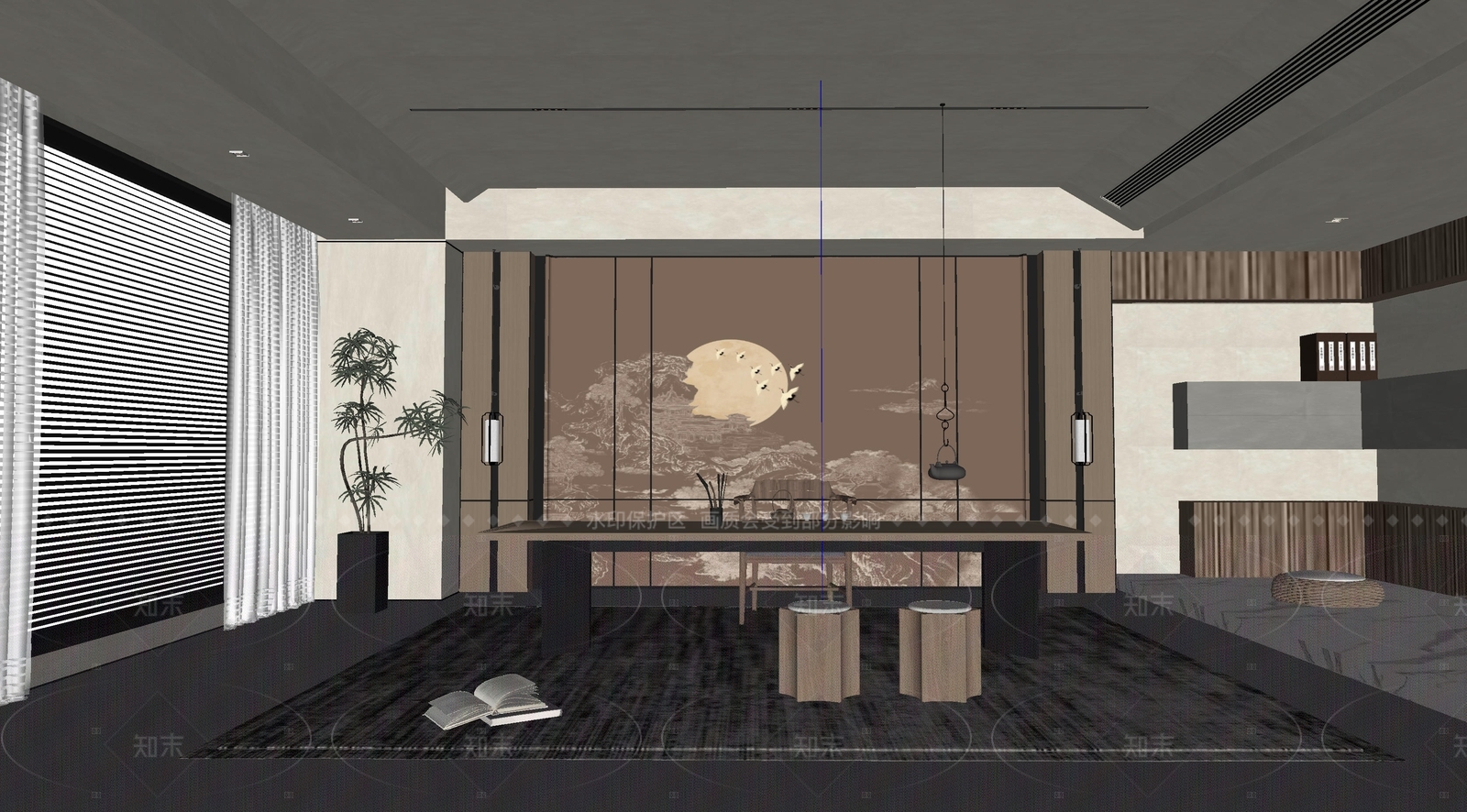 新中式中式茶室SU模型下载【ID:1206443346】