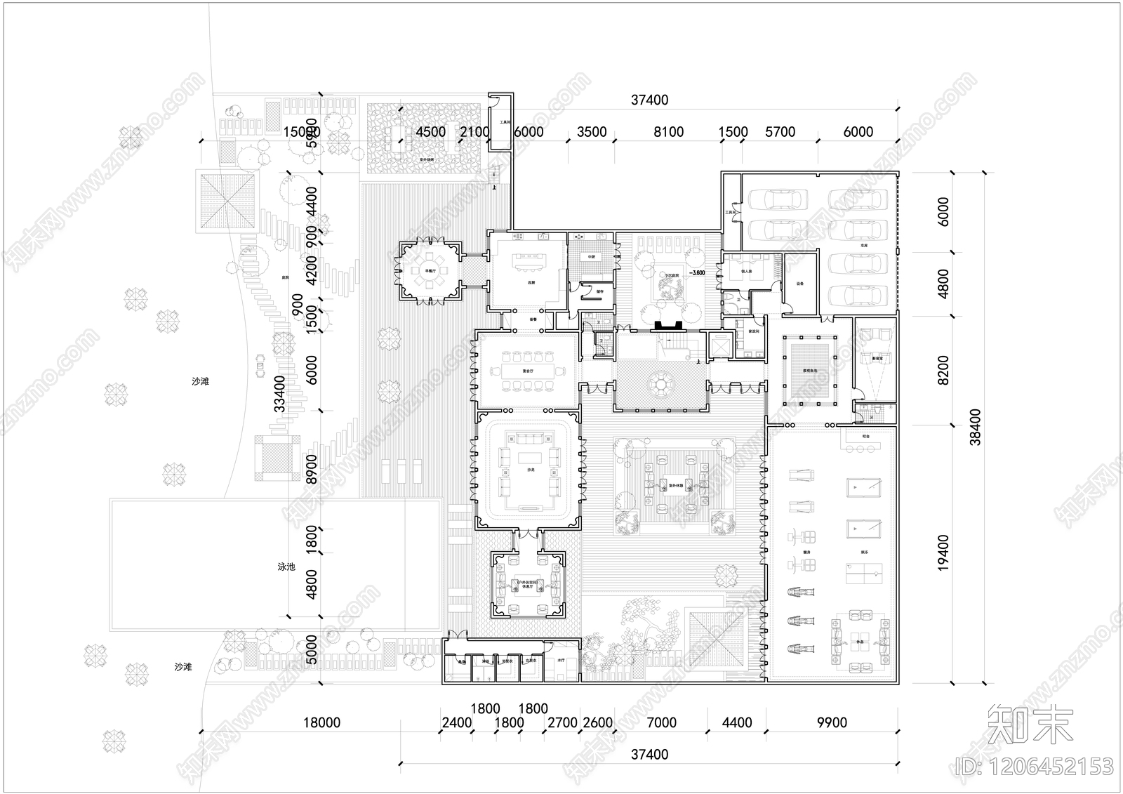 现代新中式别墅建筑施工图下载【ID:1206452153】