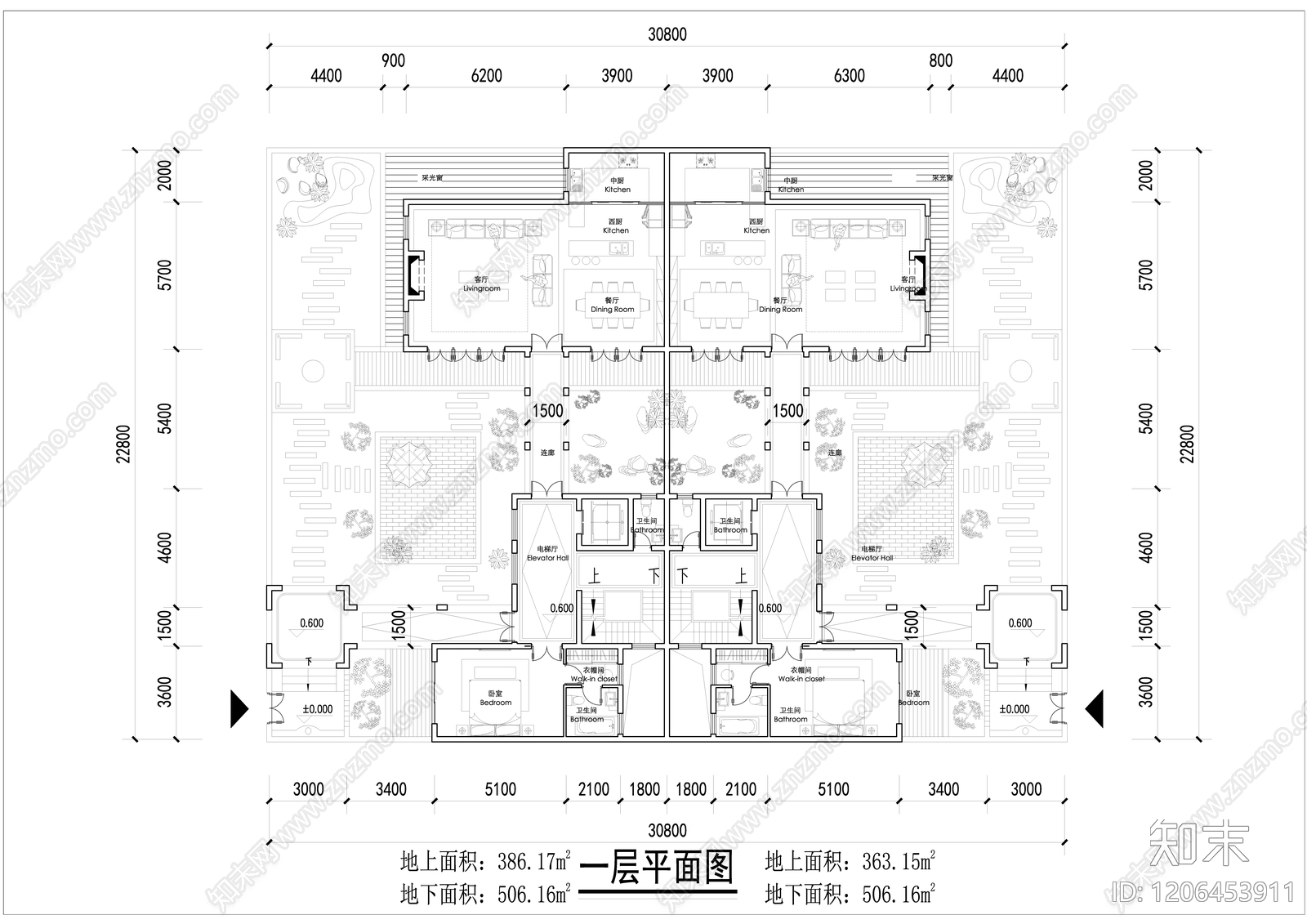 现代新中式别墅建筑施工图下载【ID:1206453911】