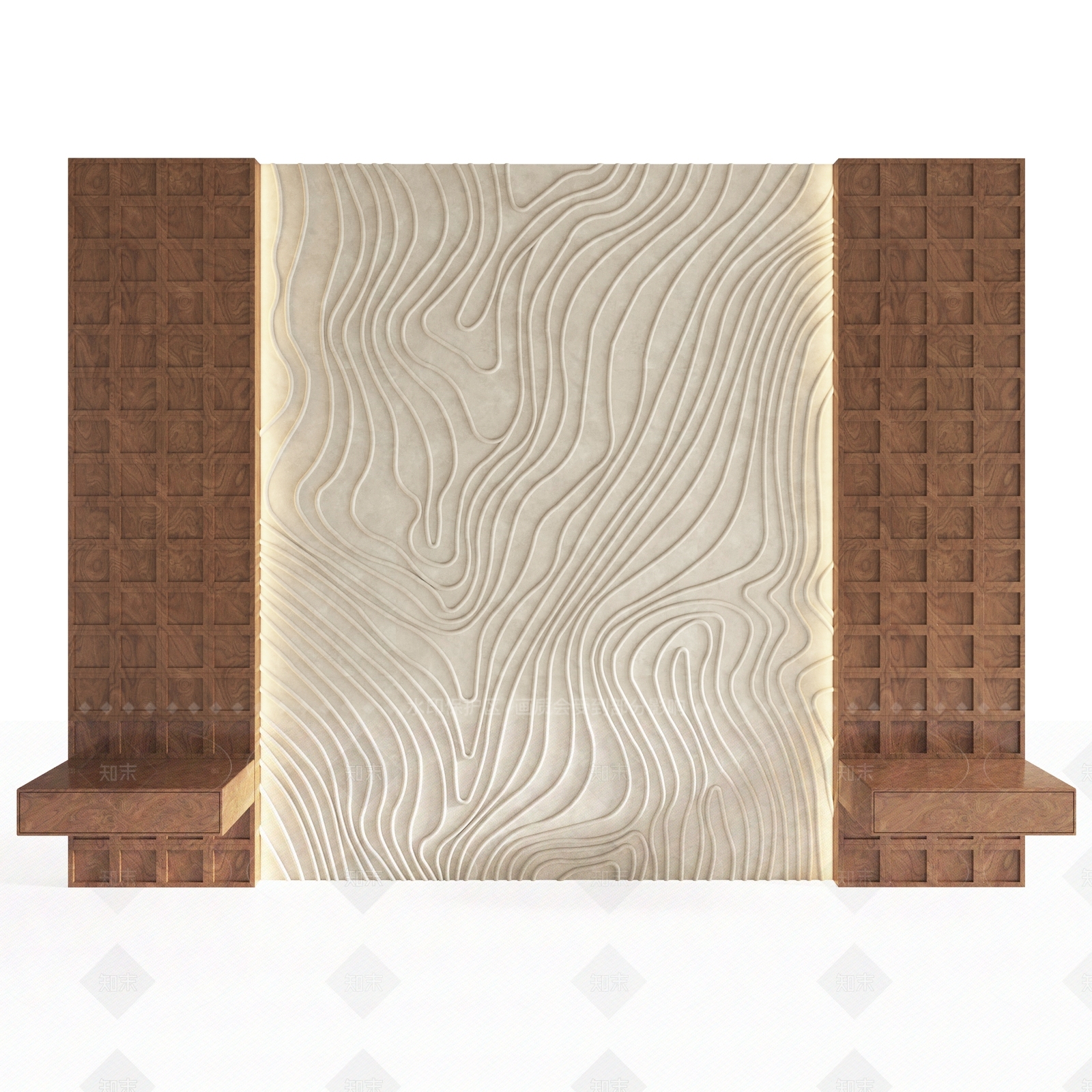 原木中古床头背景墙3D模型下载【ID:1206454740】