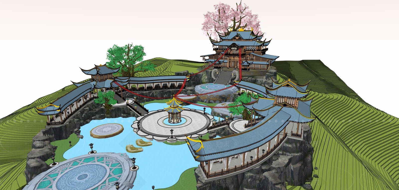 中式中古古建筑SU模型下载【ID:1206461783】
