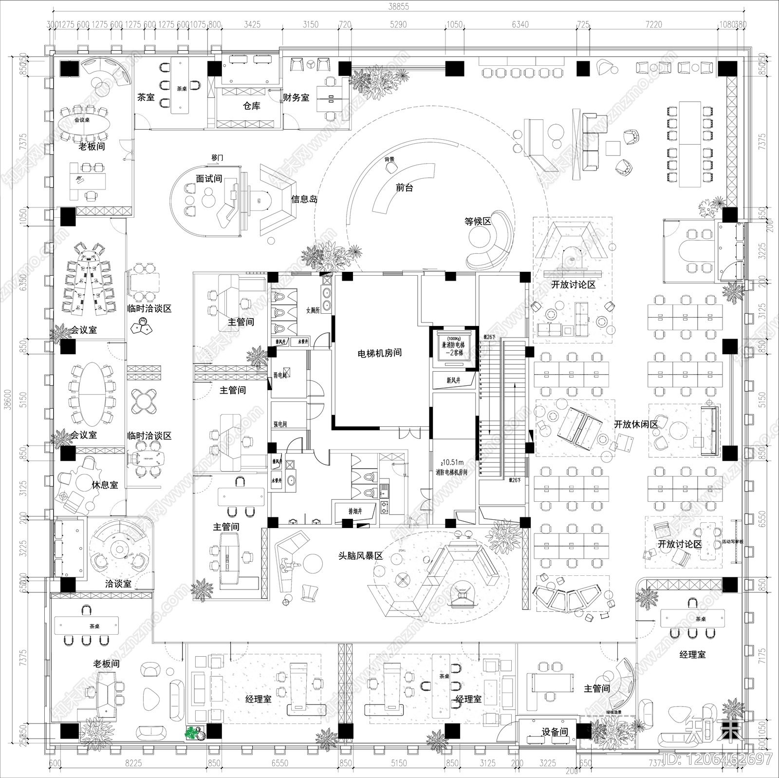 现代开放办公室施工图下载【ID:1206462697】