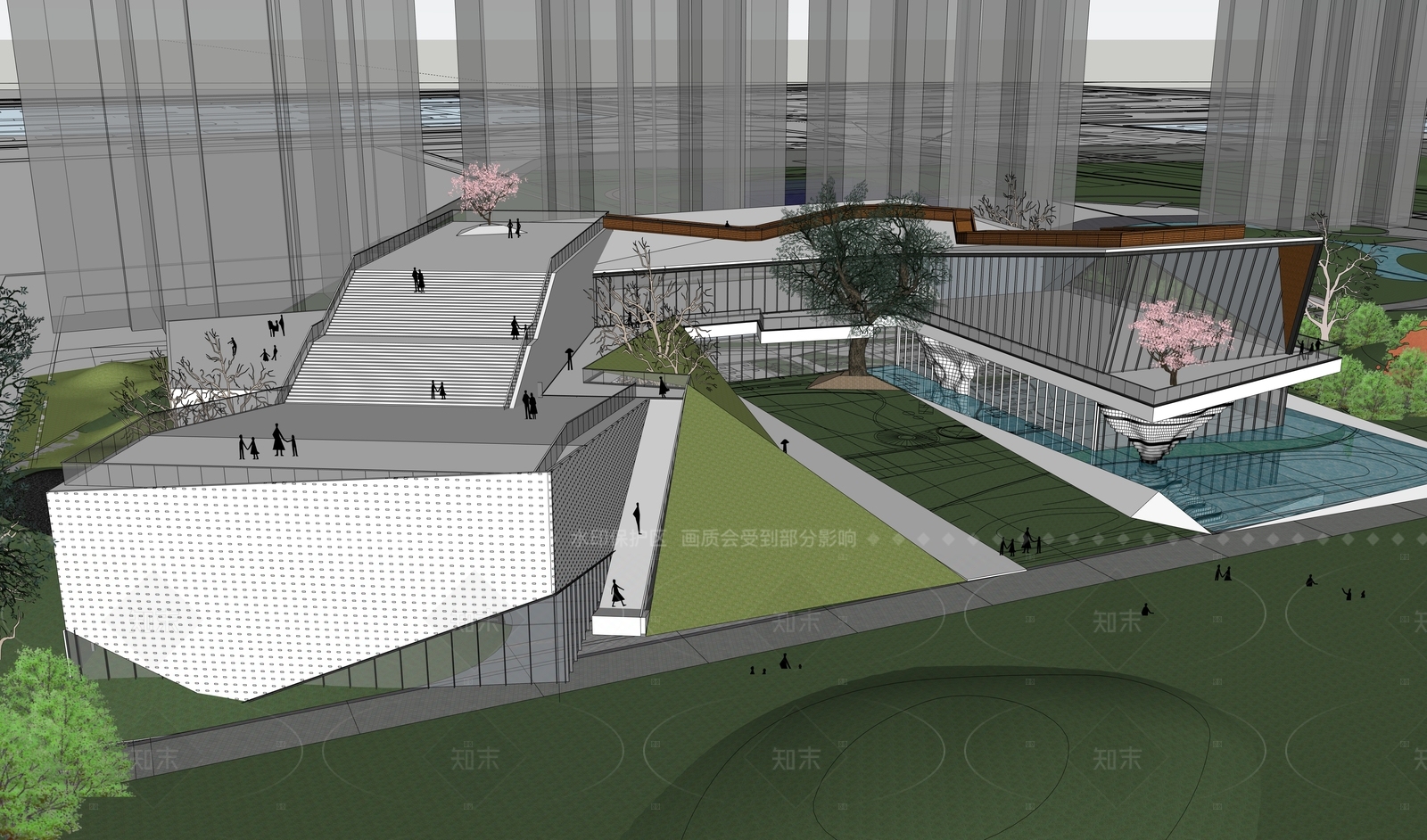 现代售楼处建筑SU模型下载【ID:1206470022】