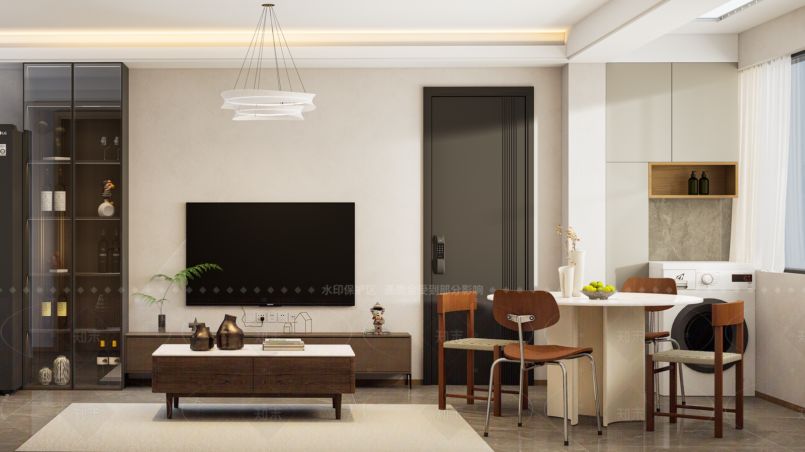 现代原木小户型客厅SU模型下载【ID:1206473321】