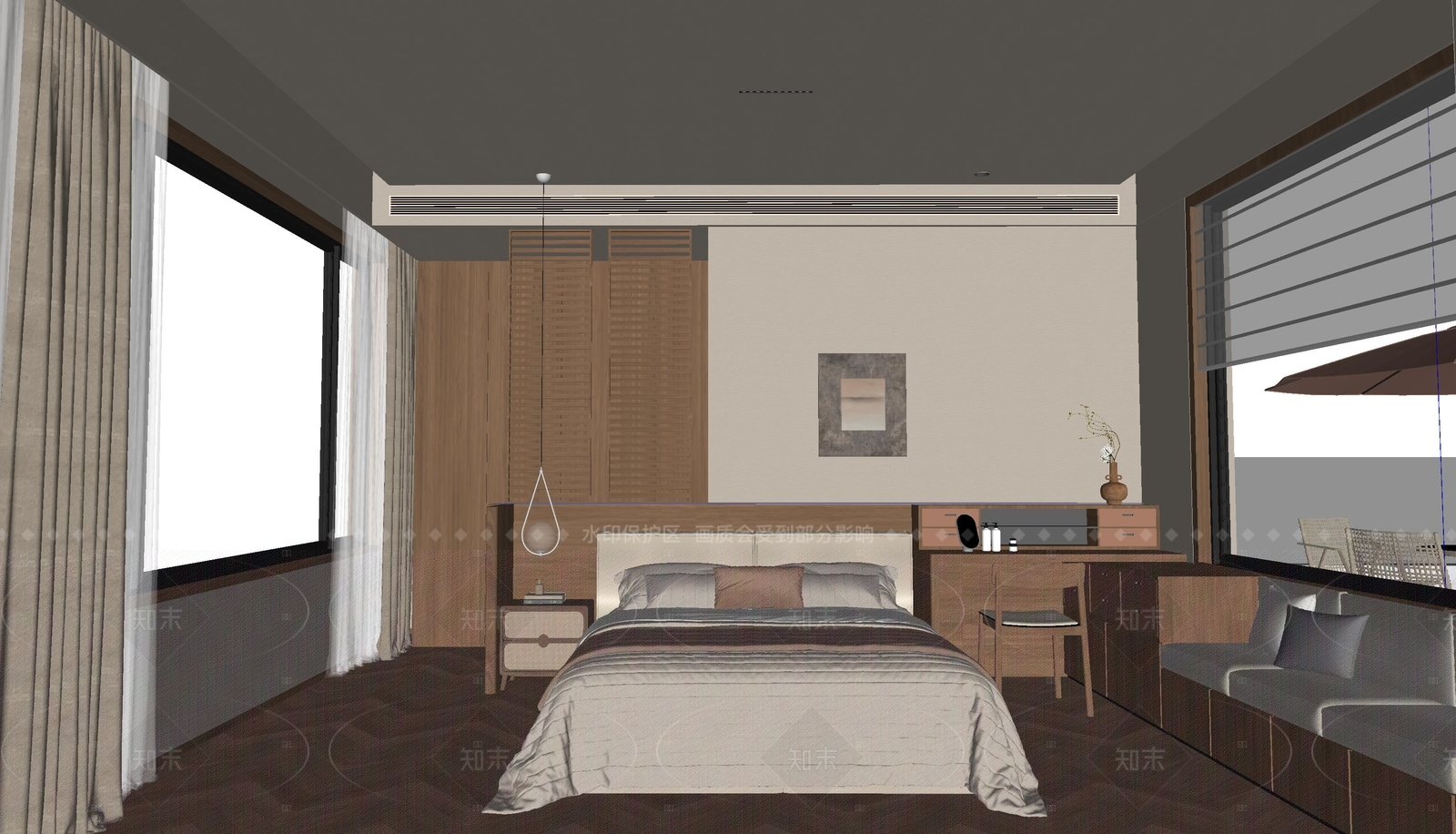奶油中古家居卧室SU模型下载【ID:1206474663】