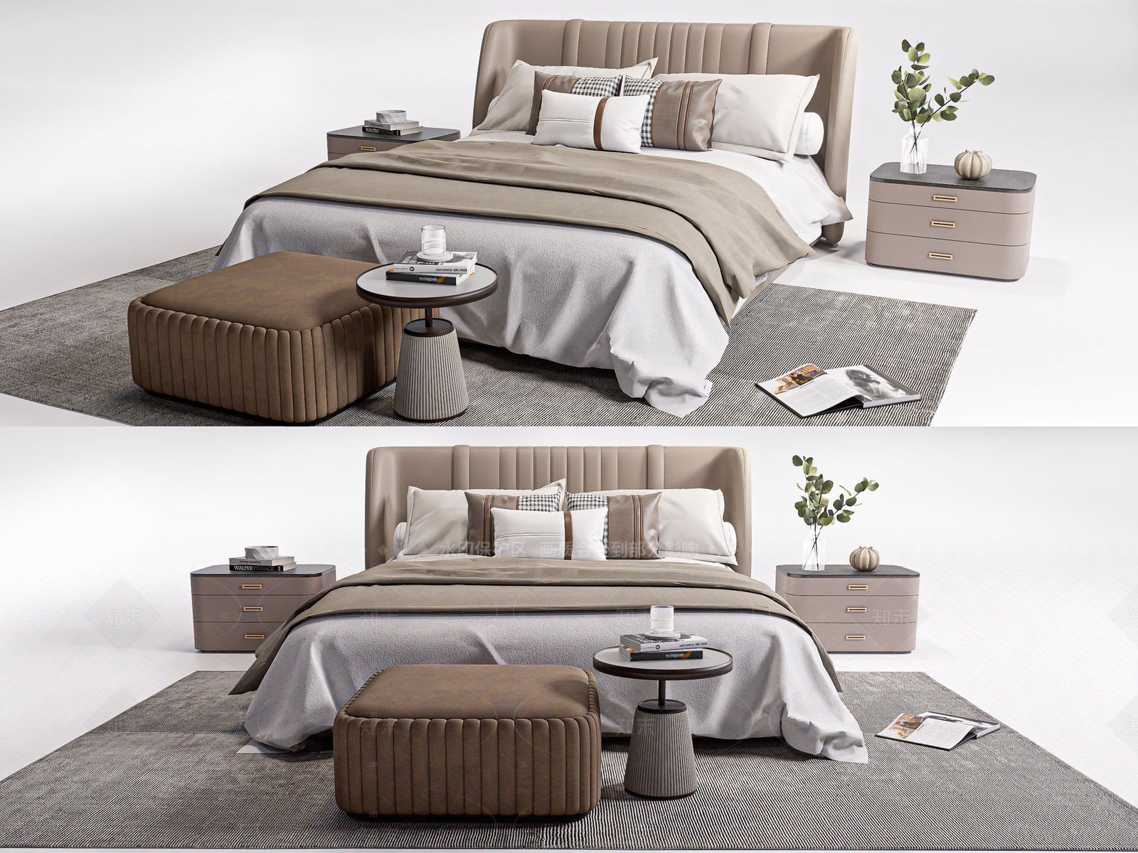 现代床品SU模型下载【ID:1206480440】