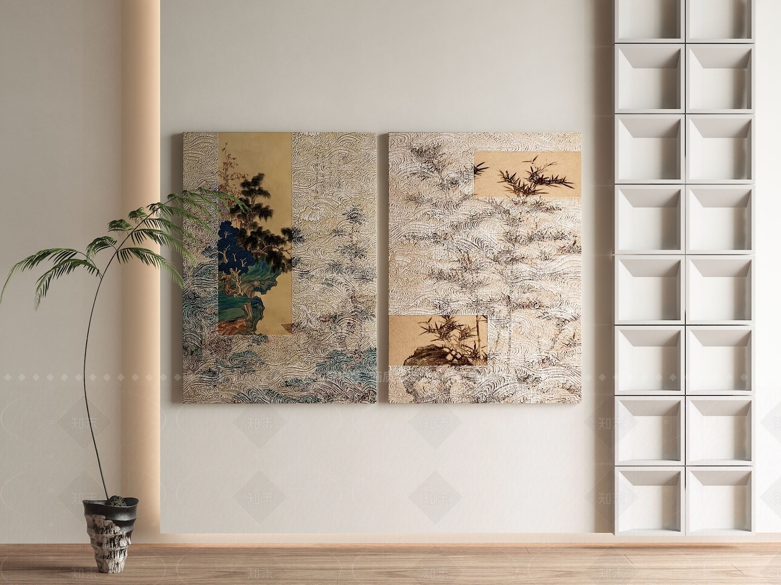 新中式中式挂画3D模型下载【ID:1206483520】