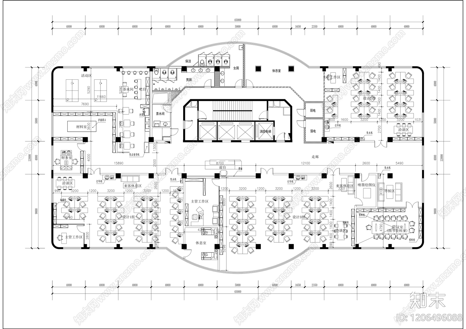 现代简约整体办公空间cad施工图下载【ID:1206496088】