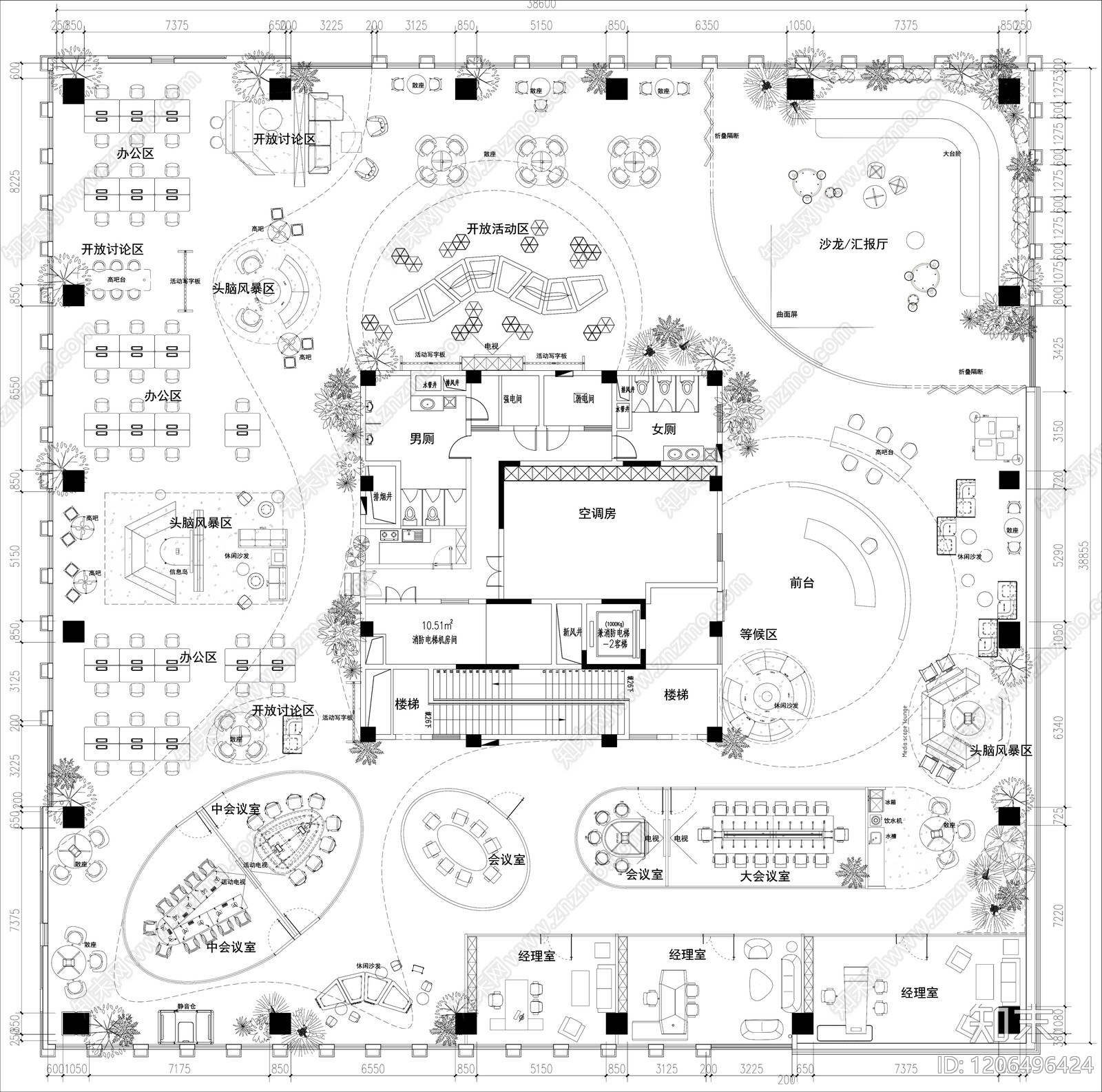 现代整体办公空间施工图下载【ID:1206496424】