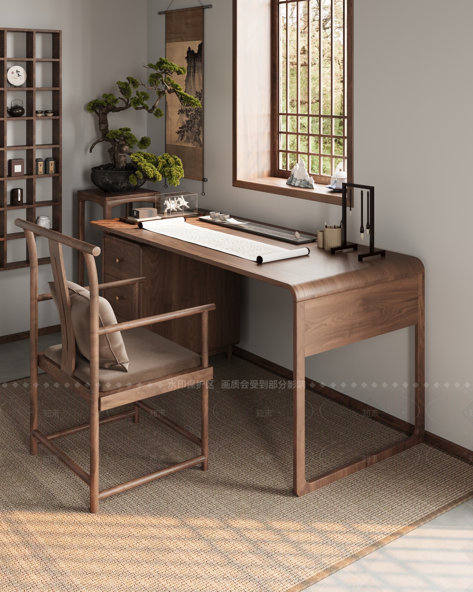 新中式中式宋式书房3D模型下载【ID:1206509471】