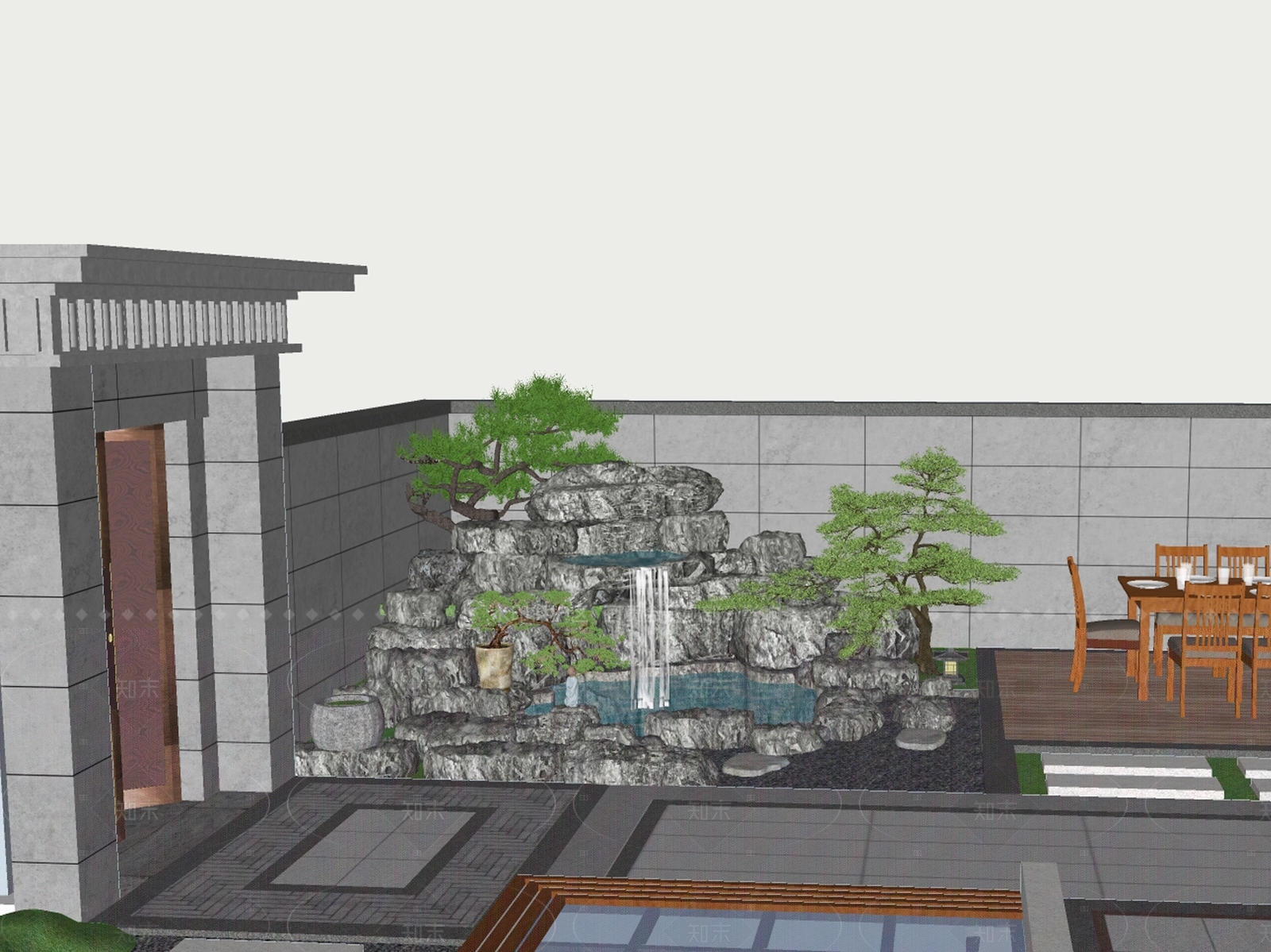 现代新中式别墅庭院SU模型下载【ID:1206517366】