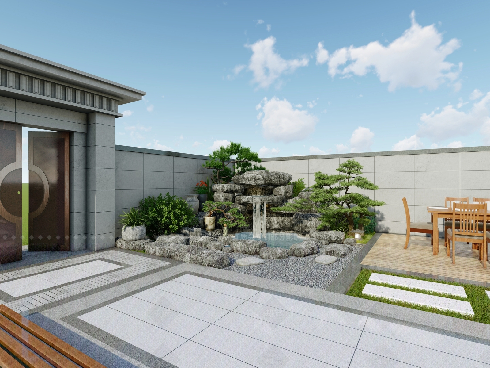 现代新中式别墅庭院SU模型下载【ID:1206517366】
