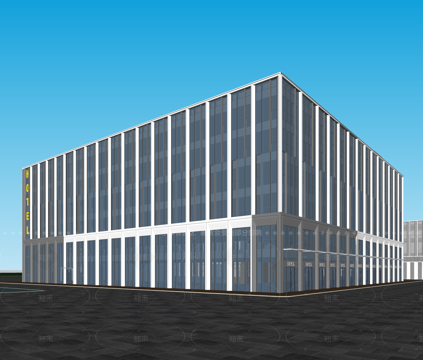 现代酒店建筑SU模型下载【ID:1206517228】