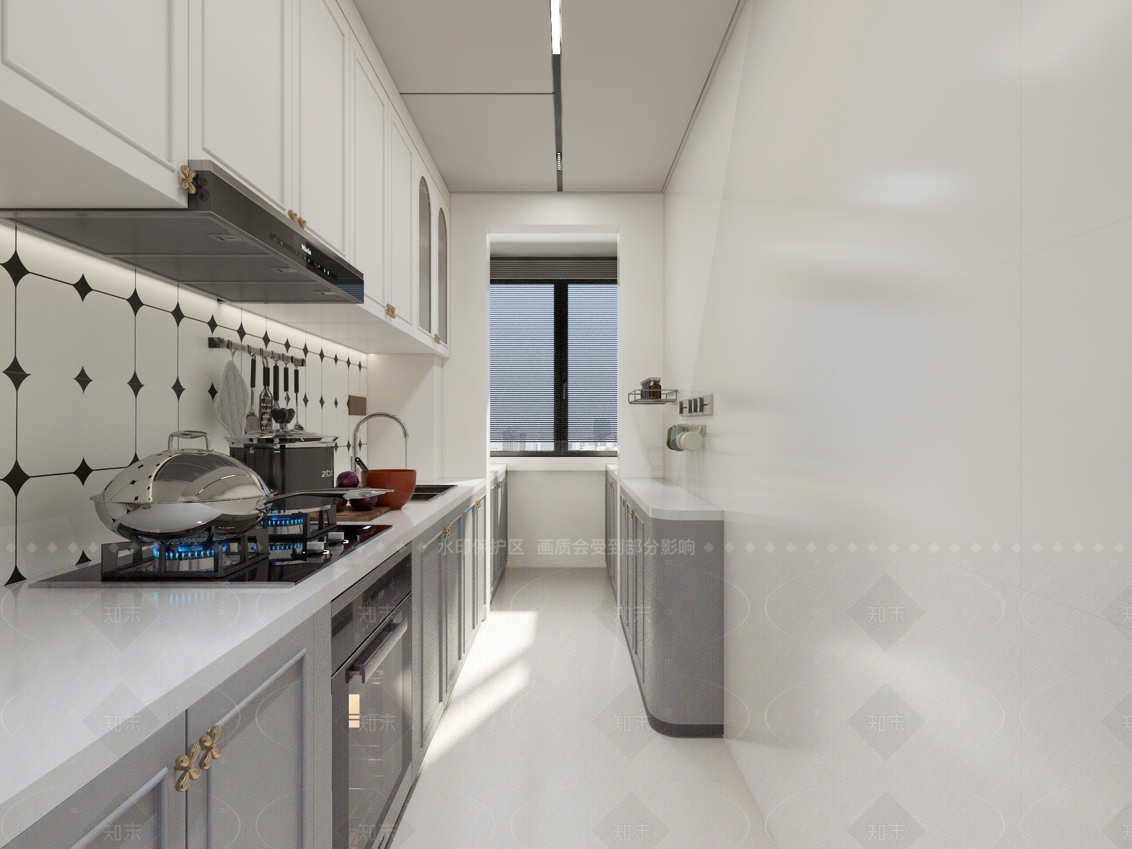 法式奶油封闭式厨房3D模型下载【ID:1206547049】