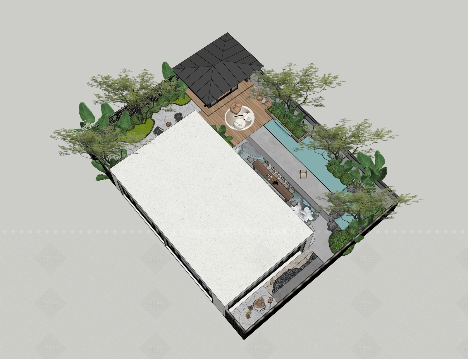 现代新中式别墅庭院SU模型下载【ID:1206520150】