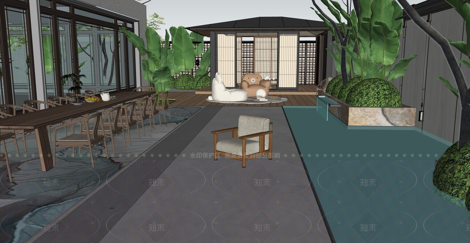 现代新中式别墅庭院SU模型下载【ID:1206520150】