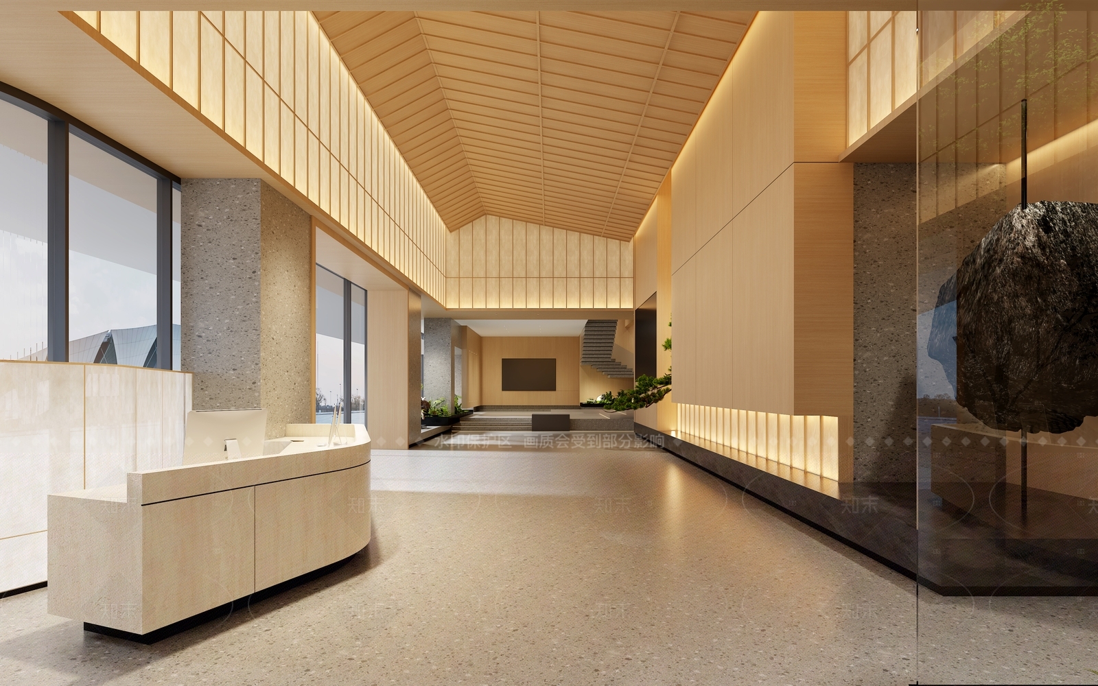 新中式原木办公大厅3D模型下载【ID:1206520647】