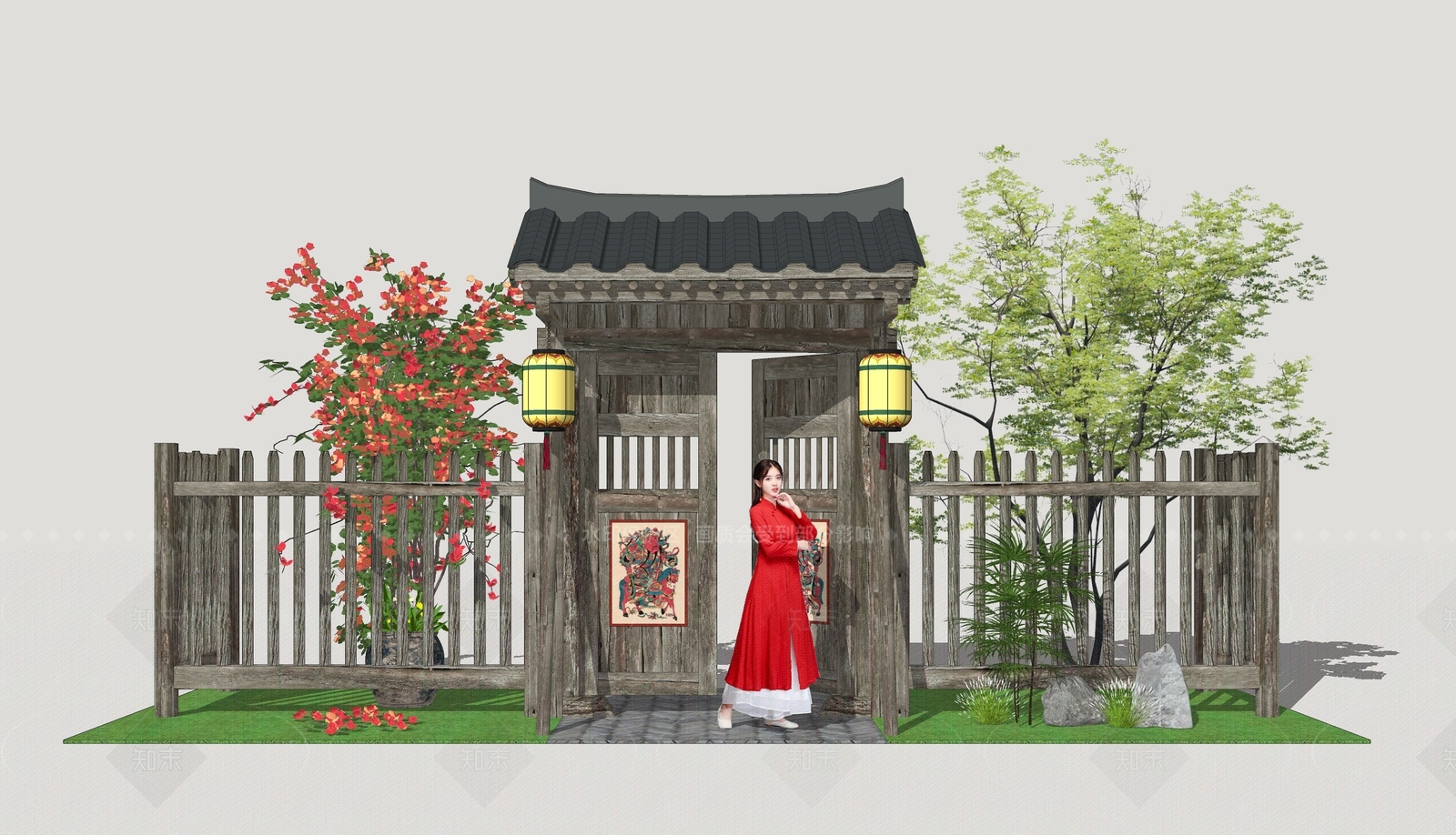 新中式乡村庭院SU模型下载【ID:1206525515】