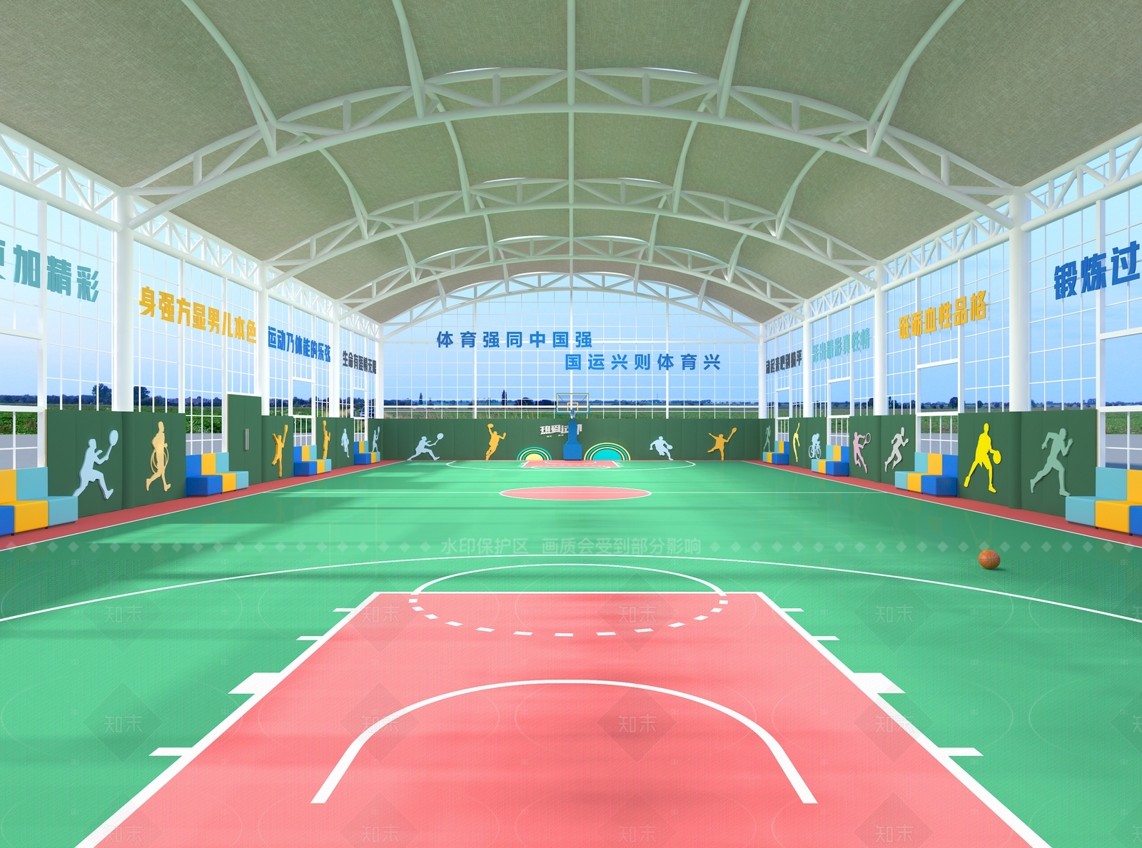 现代篮球场3D模型下载【ID:1206525663】