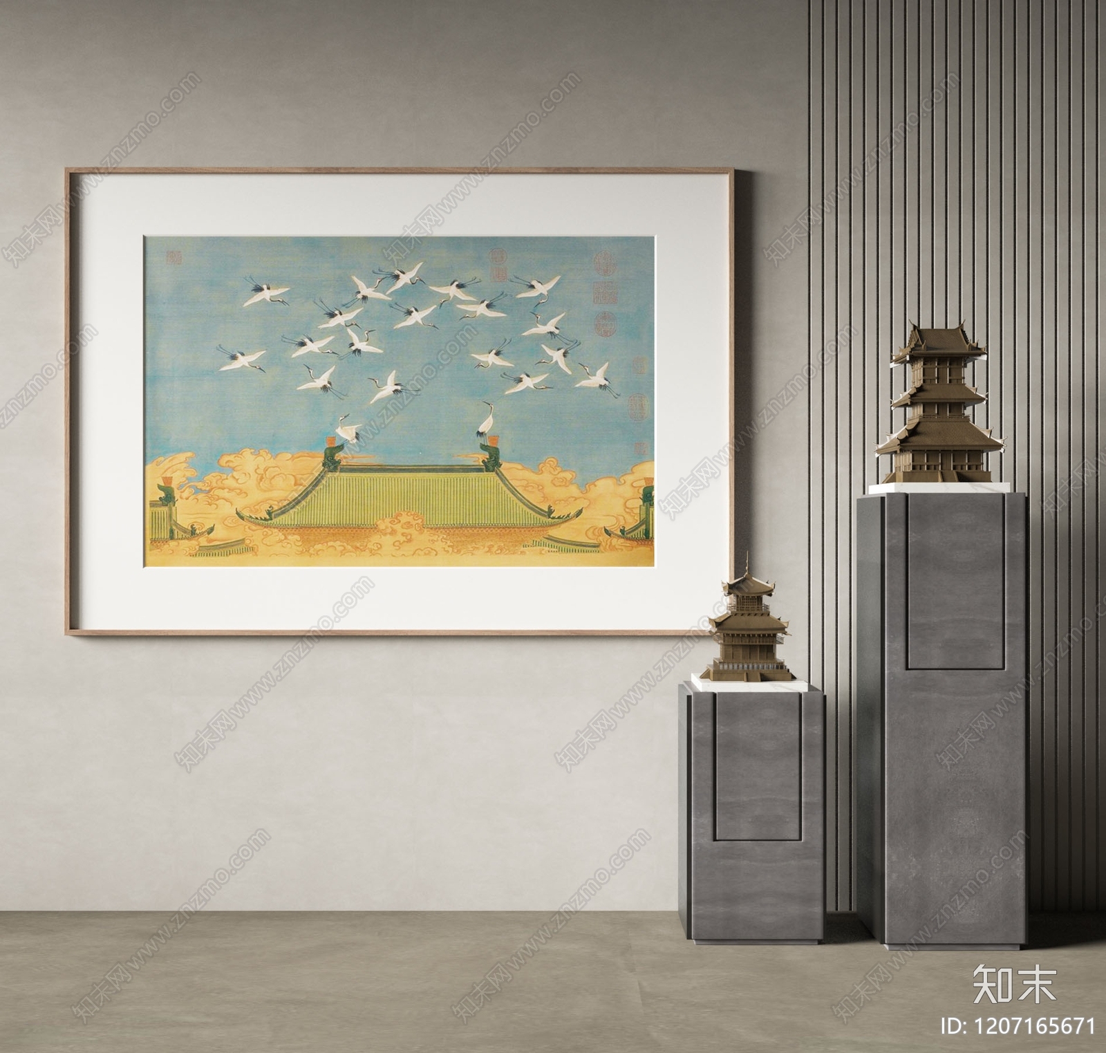 新中式中式挂画3D模型下载【ID:1207165671】