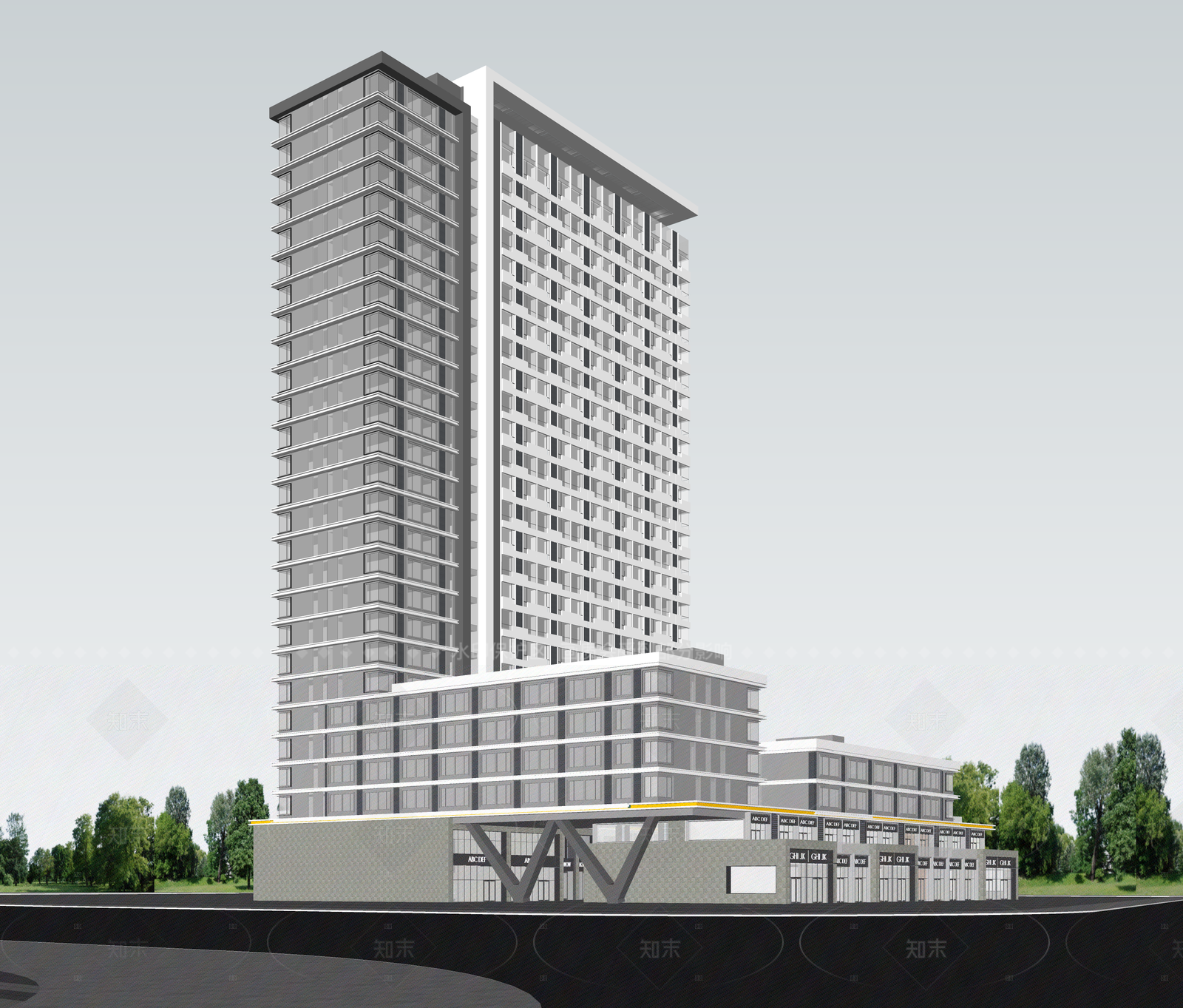 现代酒店建筑SU模型下载【ID:1206529805】