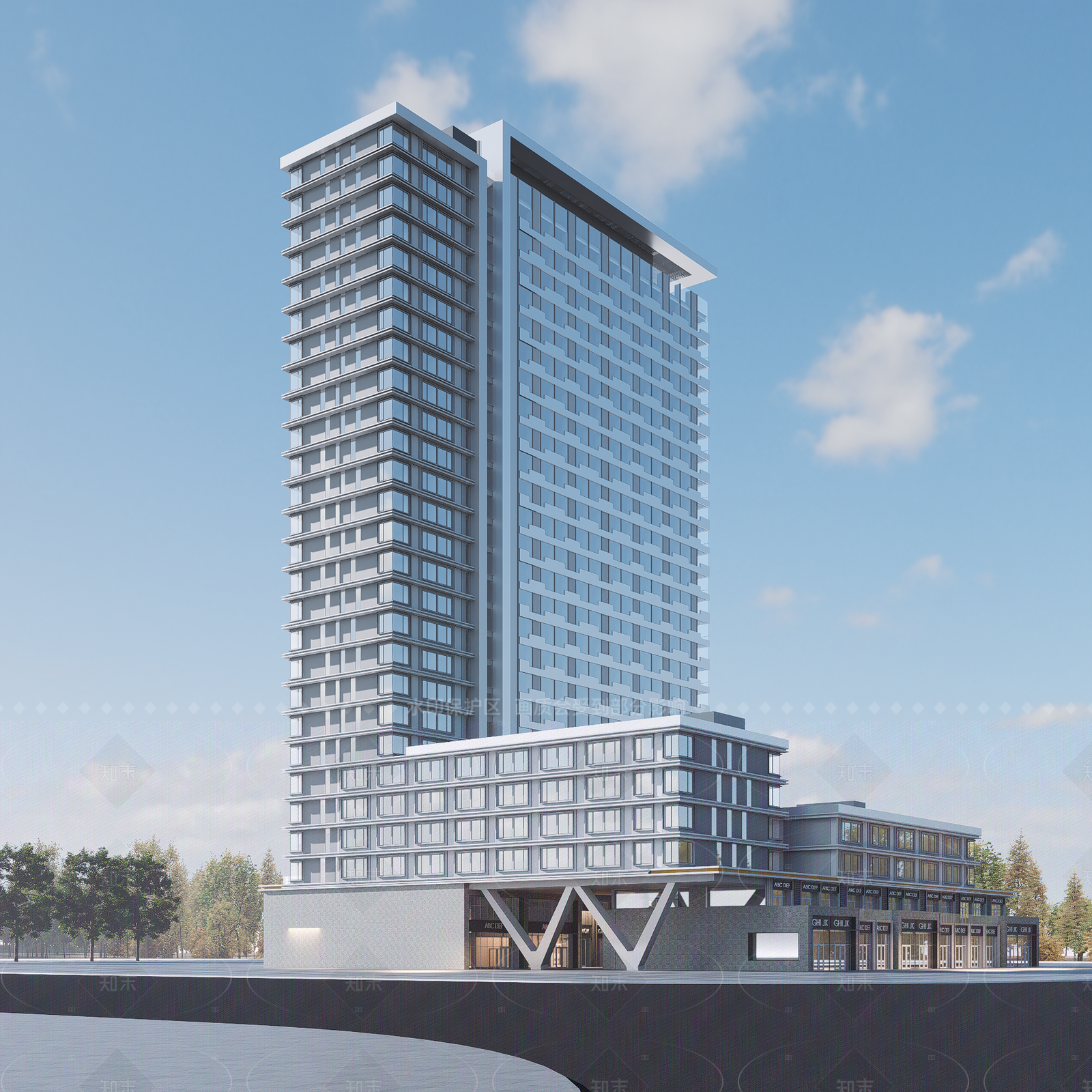 现代酒店建筑SU模型下载【ID:1206529805】