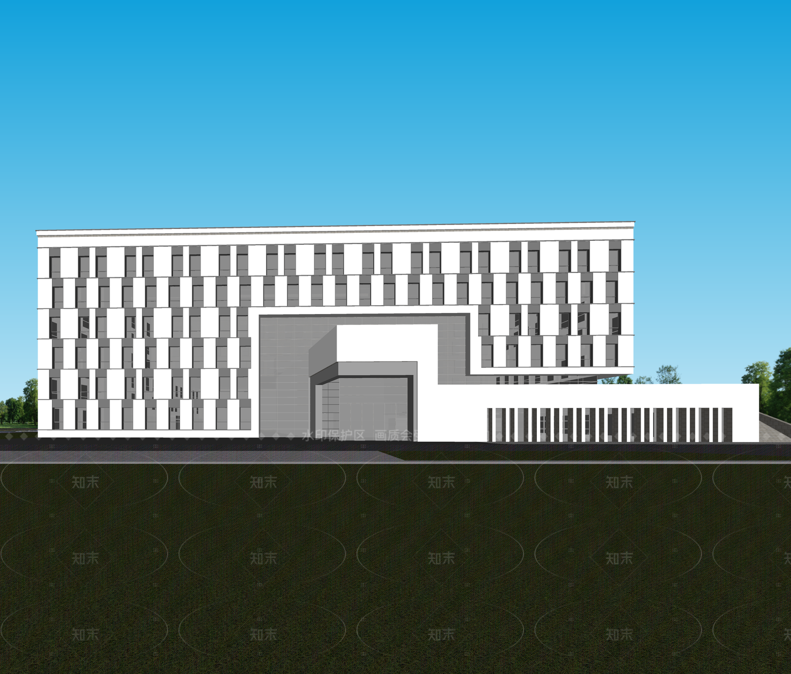 现代图书馆建筑SU模型下载【ID:1206530694】