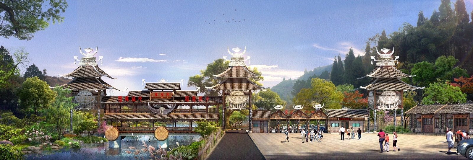 现代景观桥3D模型渲染效果图