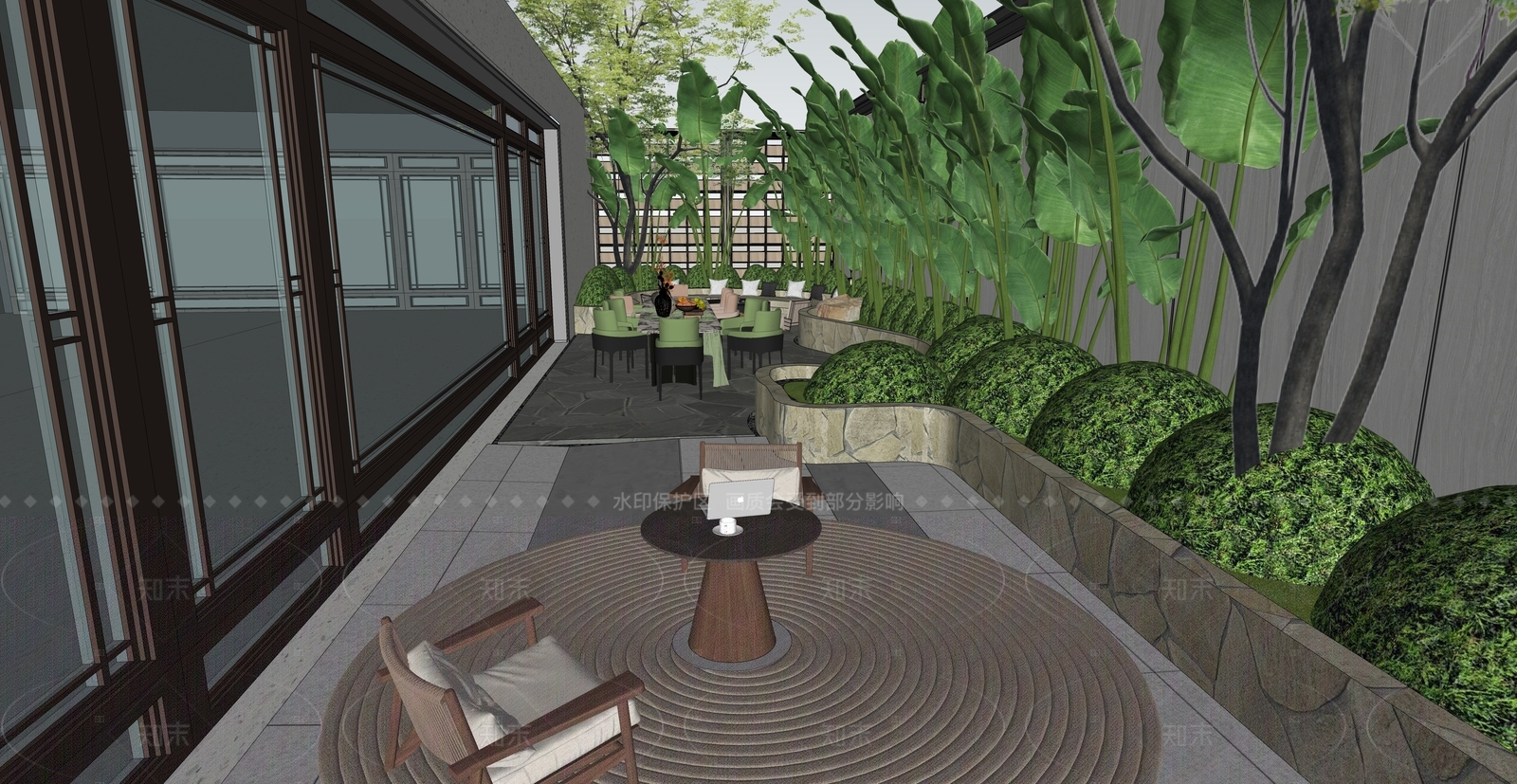 现代新中式别墅庭院SU模型下载【ID:1206532940】