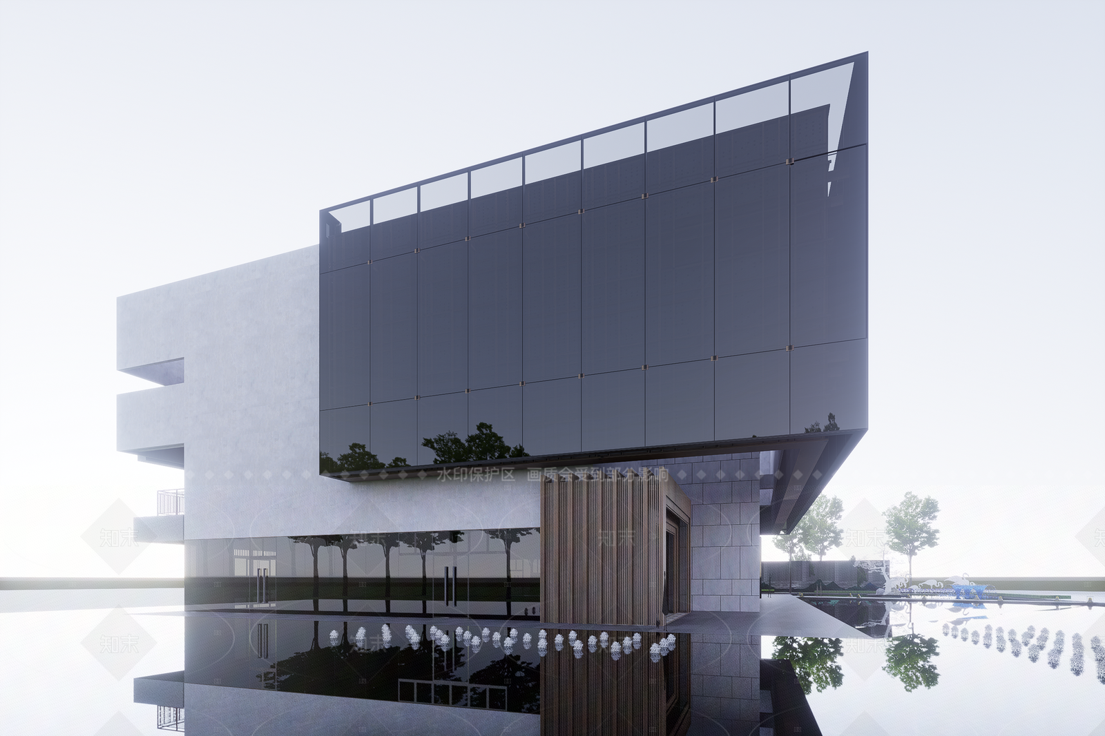 现代售楼处建筑SU模型下载【ID:1206533689】