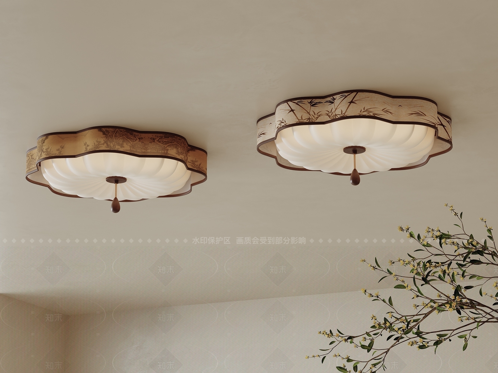 新中式卧室吸顶灯3D模型下载【ID:1206538750】