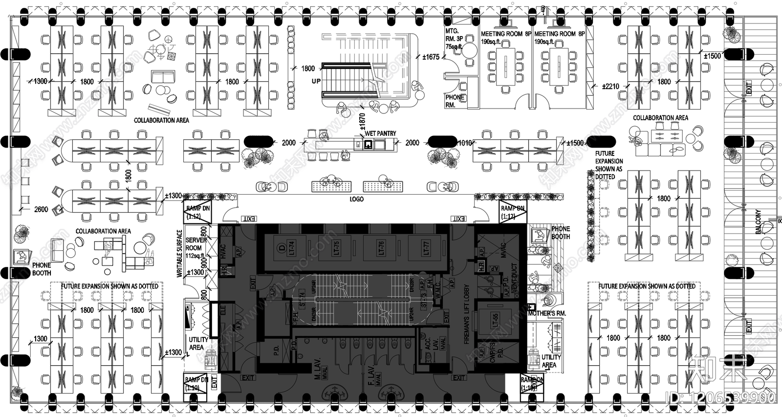 现代整体办公空间cad施工图下载【ID:1206539900】