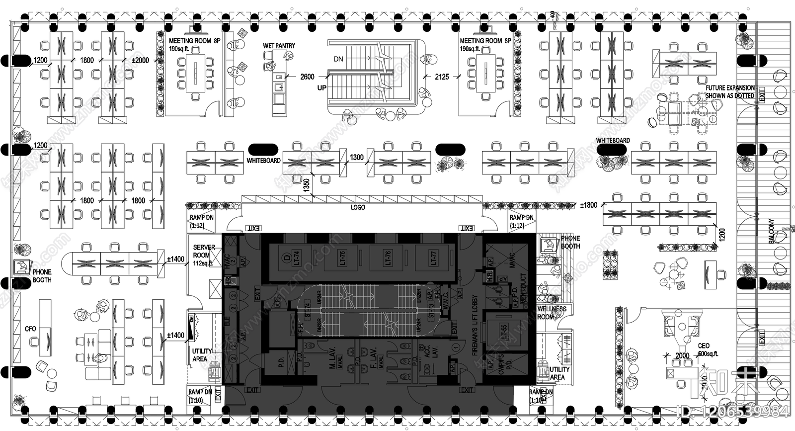 现代整体办公空间cad施工图下载【ID:1206539984】