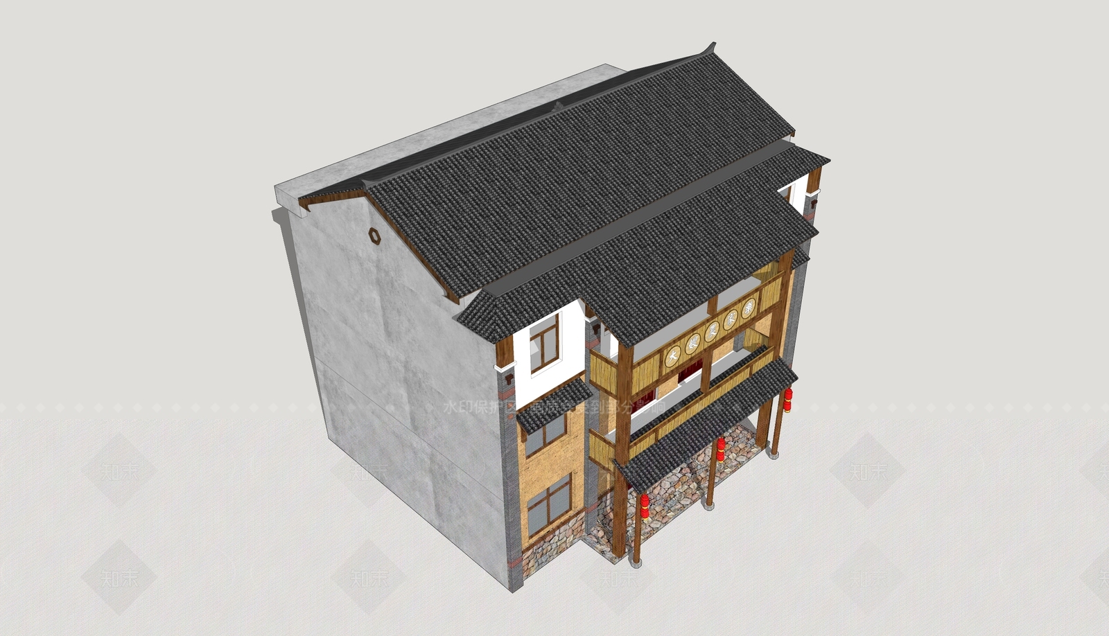 新中式乡村民房SU模型下载【ID:1206542045】