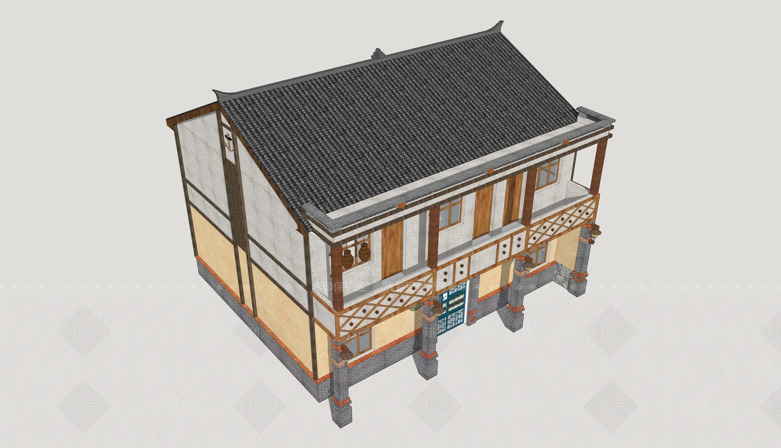 新中式乡村民房SU模型下载【ID:1206542181】