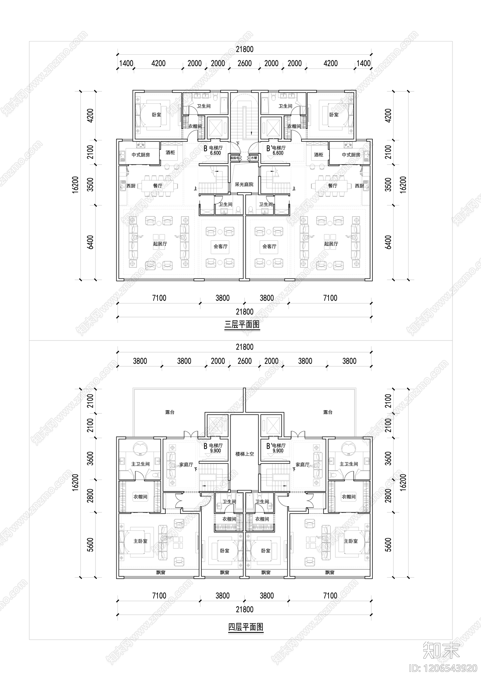 现代新中式别墅建筑施工图下载【ID:1206543920】