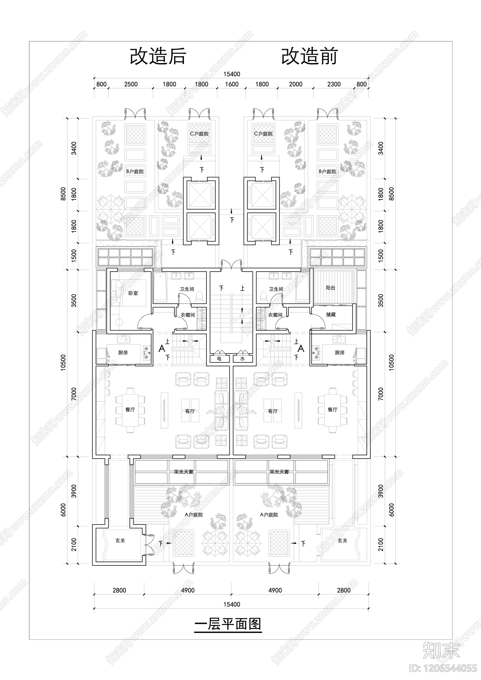 现代新中式别墅建筑施工图下载【ID:1206544055】