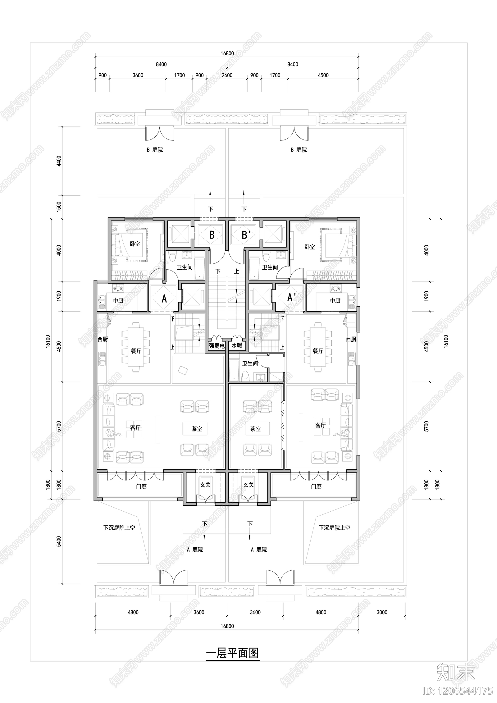 现代新中式别墅建筑施工图下载【ID:1206544175】
