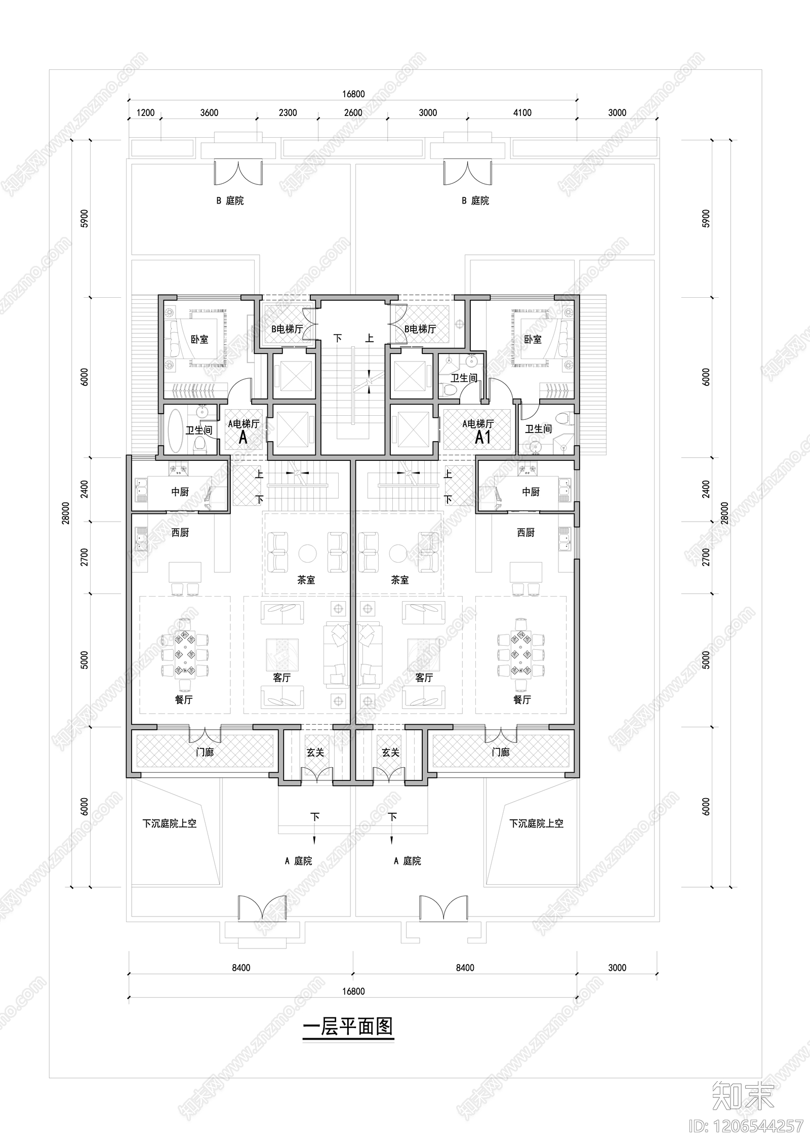 现代新中式别墅建筑施工图下载【ID:1206544257】