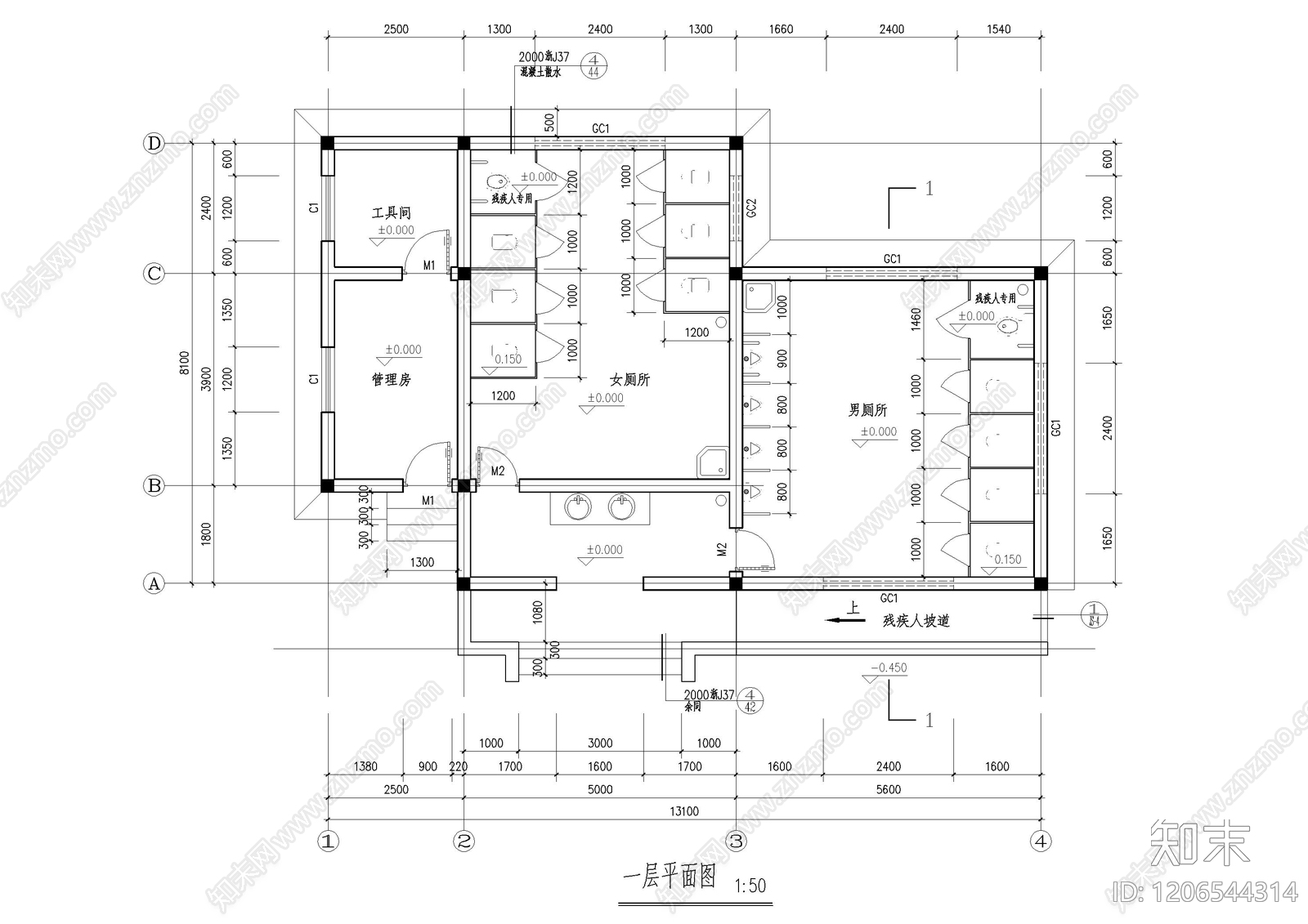 现代公厕cad施工图下载【ID:1206544314】