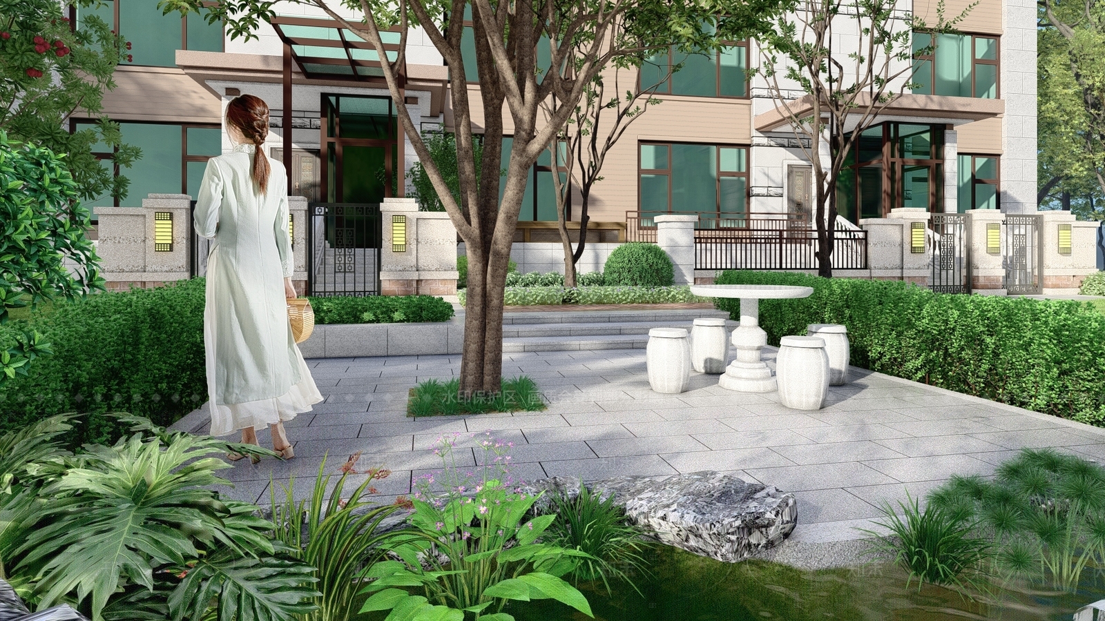 现代简约别墅庭院SU模型下载【ID:1206545312】