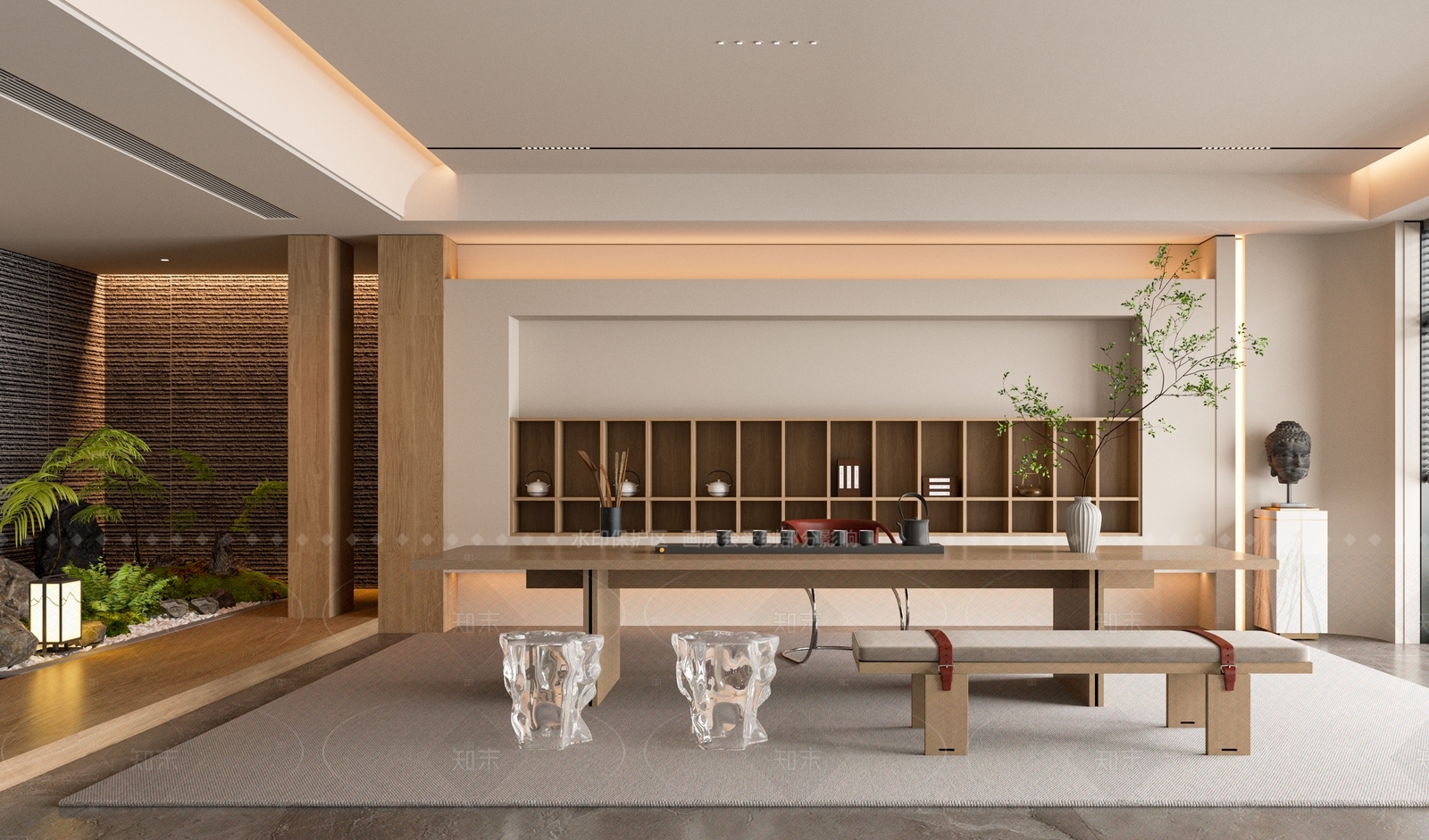 现代新中式茶桌椅3D模型下载【ID:1206546256】