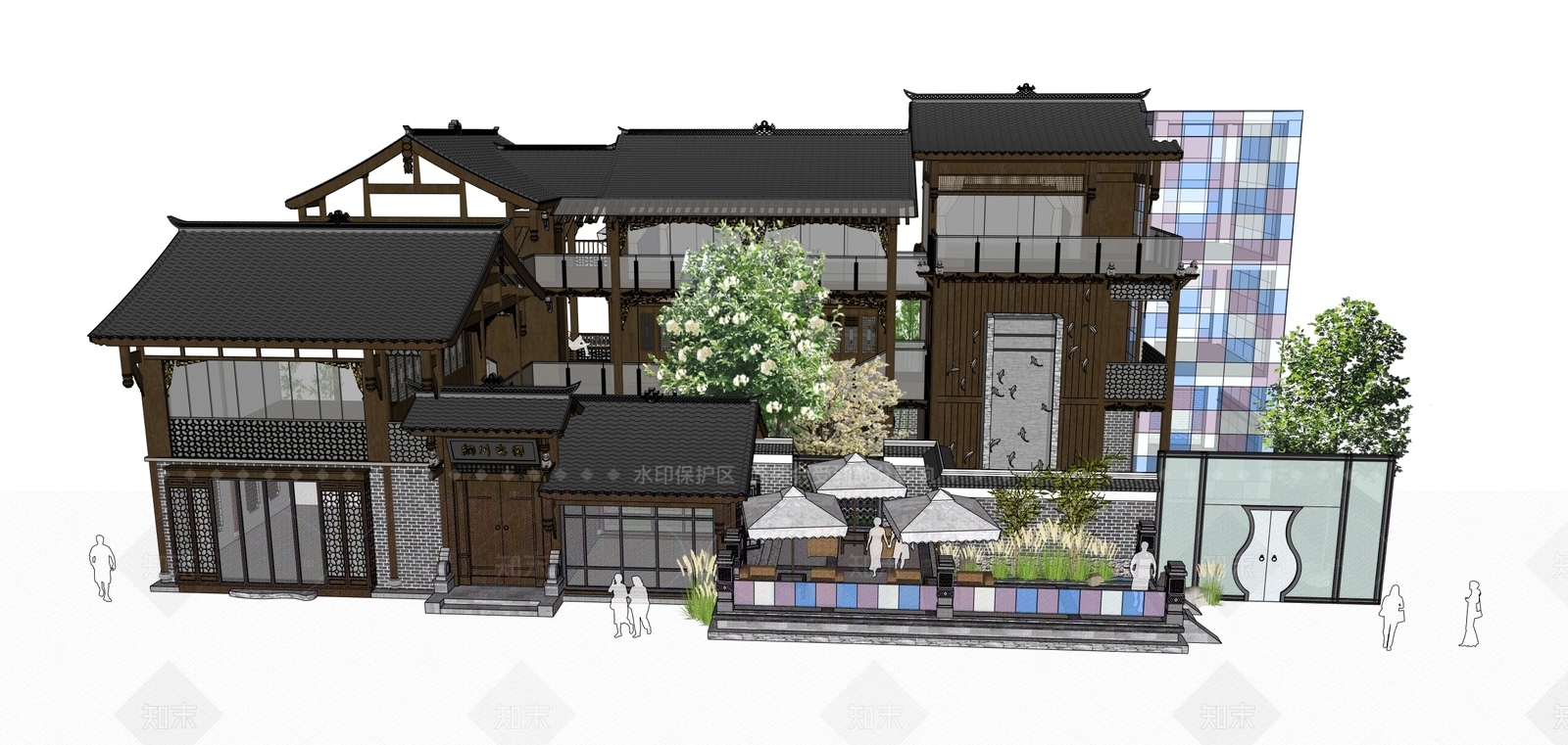 新中式中式古建筑SU模型下载【ID:1206548186】
