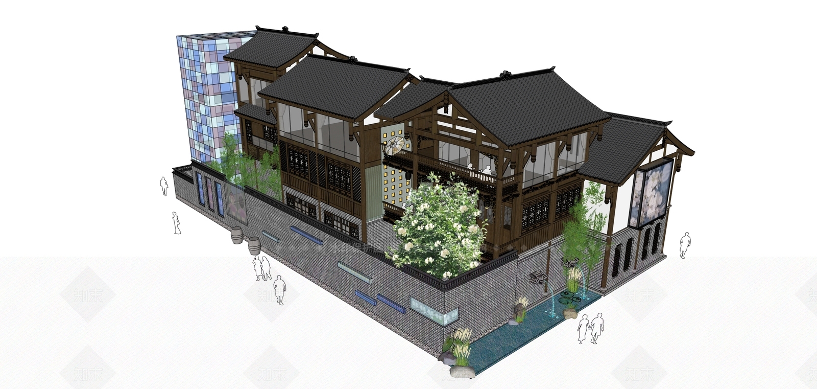 新中式中式古建筑SU模型下载【ID:1206548186】