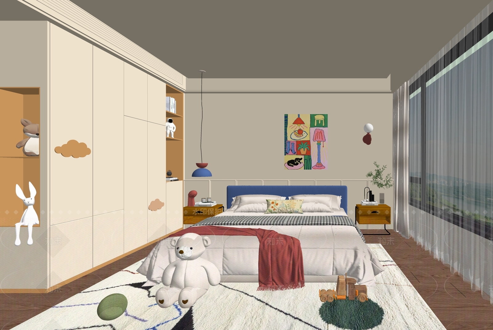 现代通用儿童房SU模型下载【ID:1206549187】